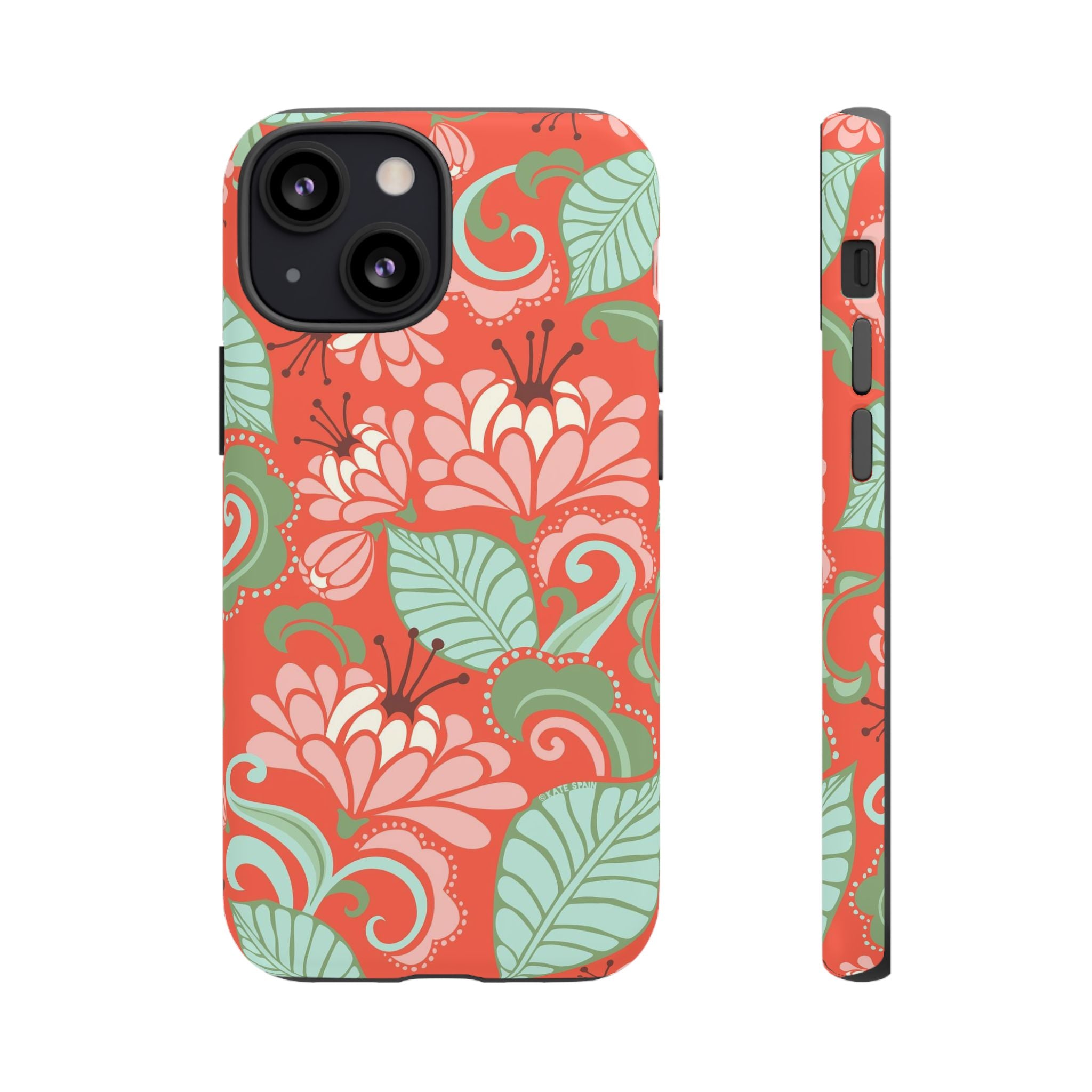Sarabande Tough iPhone 13 Mini Case – Matte | coral, pink, cream, green botanical floral print