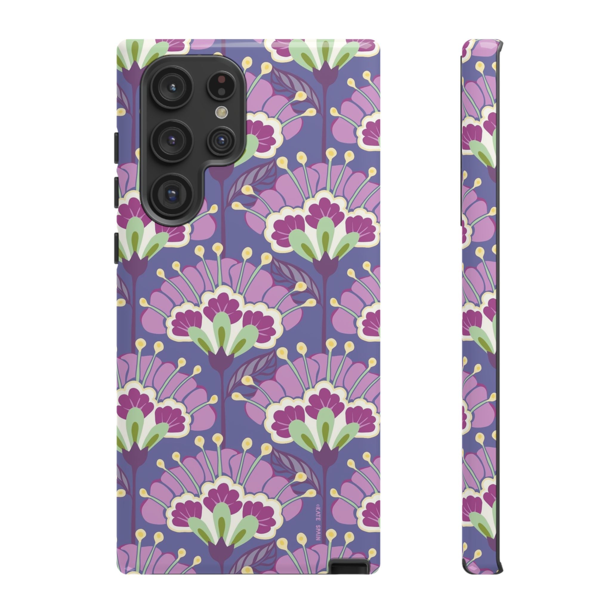Luxury Lantern Flower Samsung Galaxy S22 Ultra Case – Glossy | mauve, purple, lime green floral print
