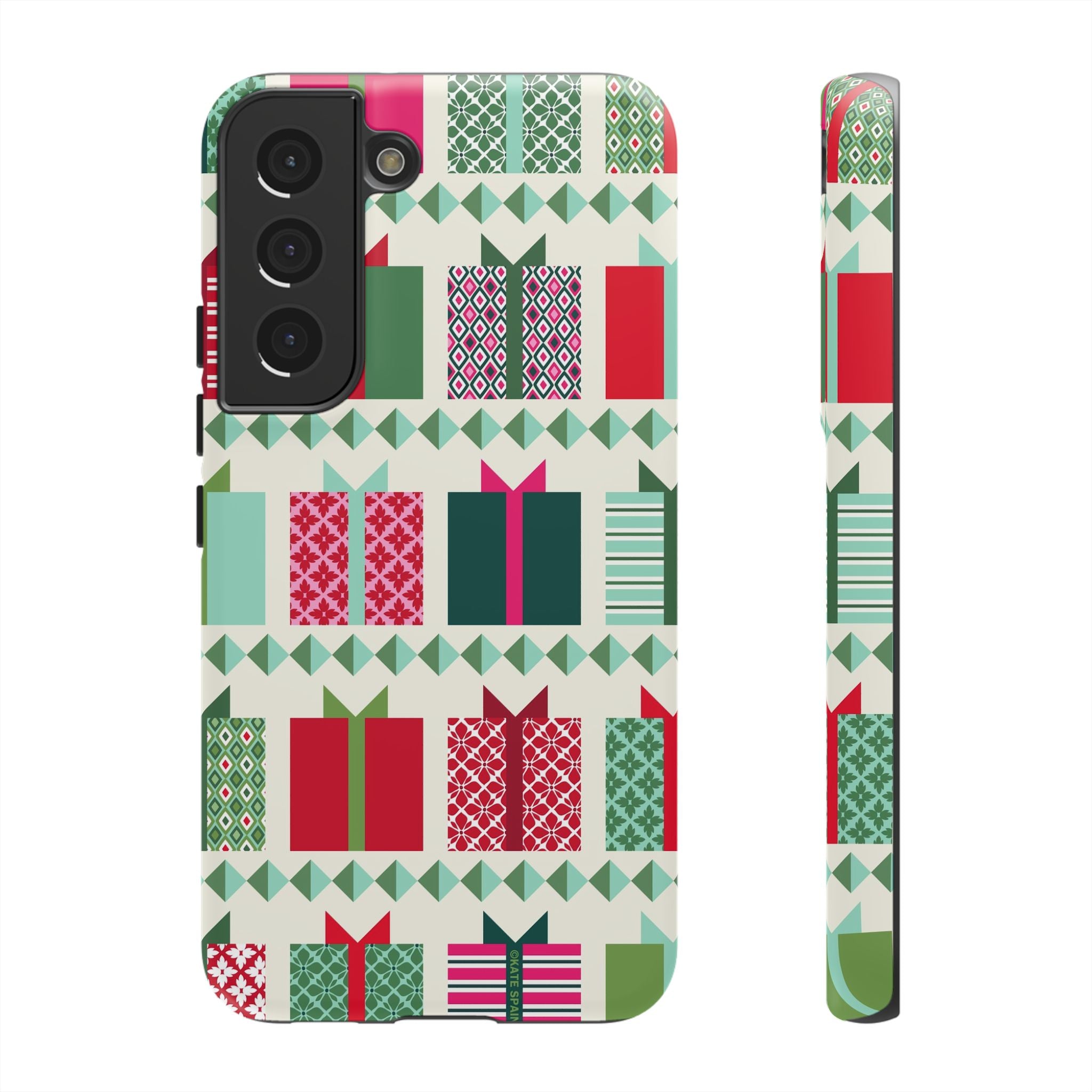 All Wrapped Up Samsung Galaxy S22 Case – Matte | cream, red, pink, green, mint geometric gift wrap holiday print
