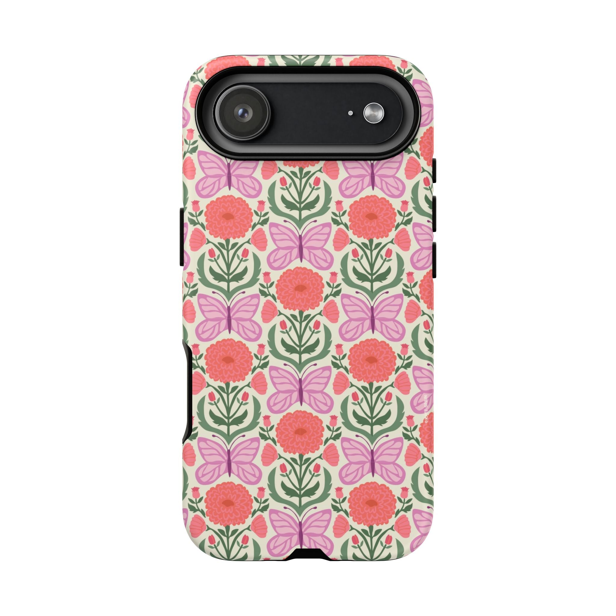 Pink Butterfly Tough iPhone 17 Air Case – Matte | pink, coral, green, cream butterfly floral print