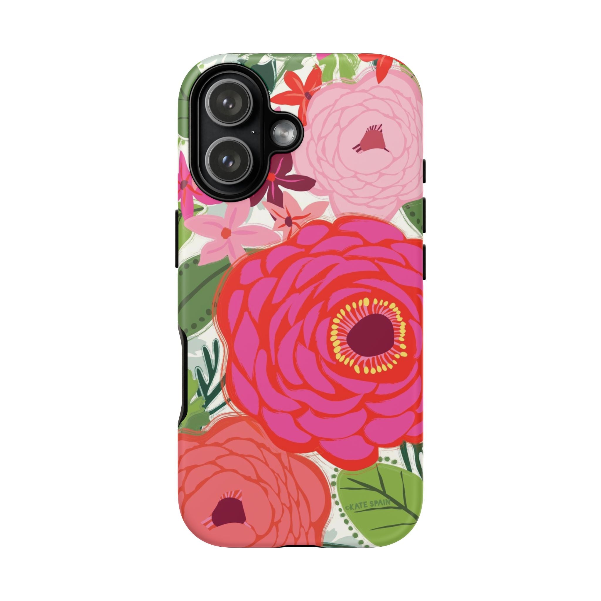 Bloomerie Tough iPhone 17 Case – Matte | cream, magenta, coral botanical peony floral print