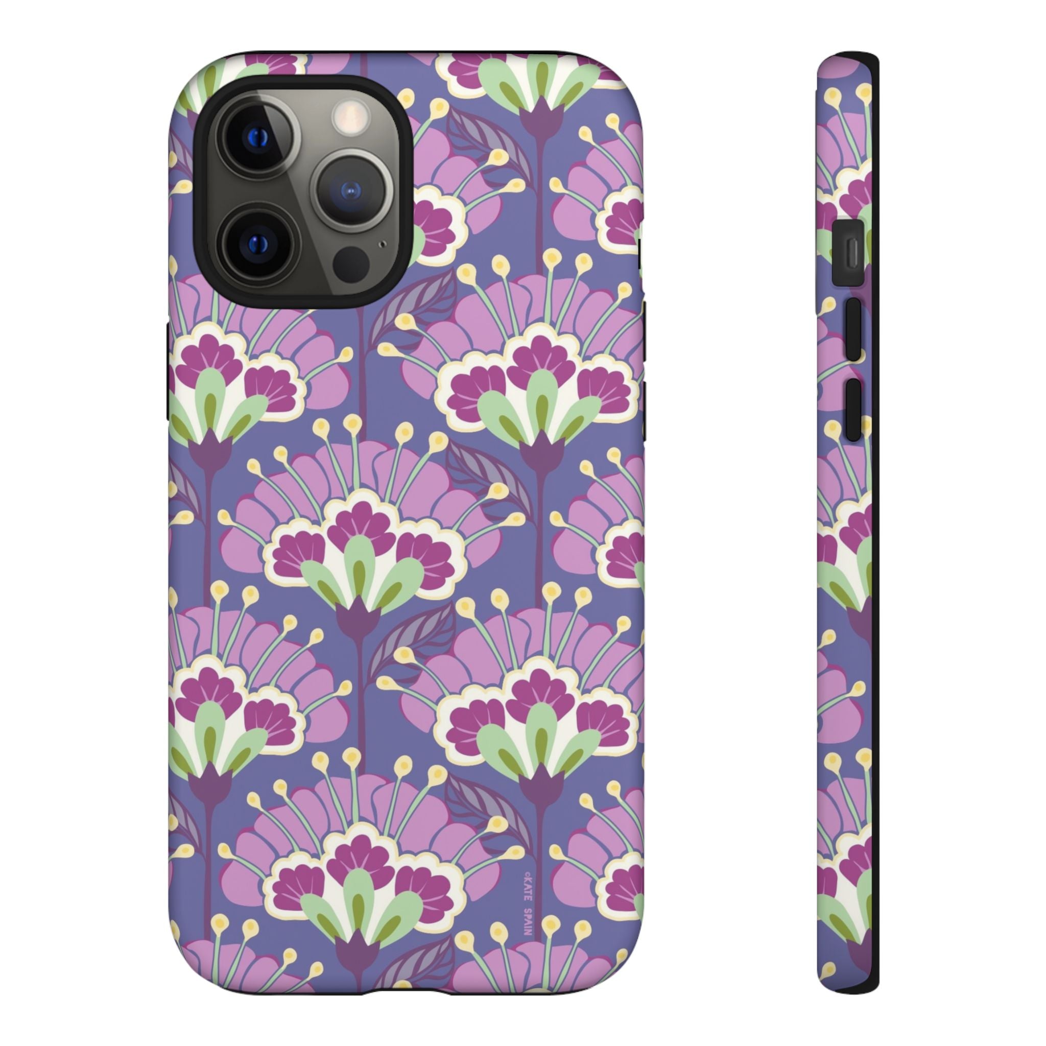 Lantern Flower Tough iPhone 12 Pro Max Case – Matte | periwinkle, purple, mauve, sage botanical lantern floral print