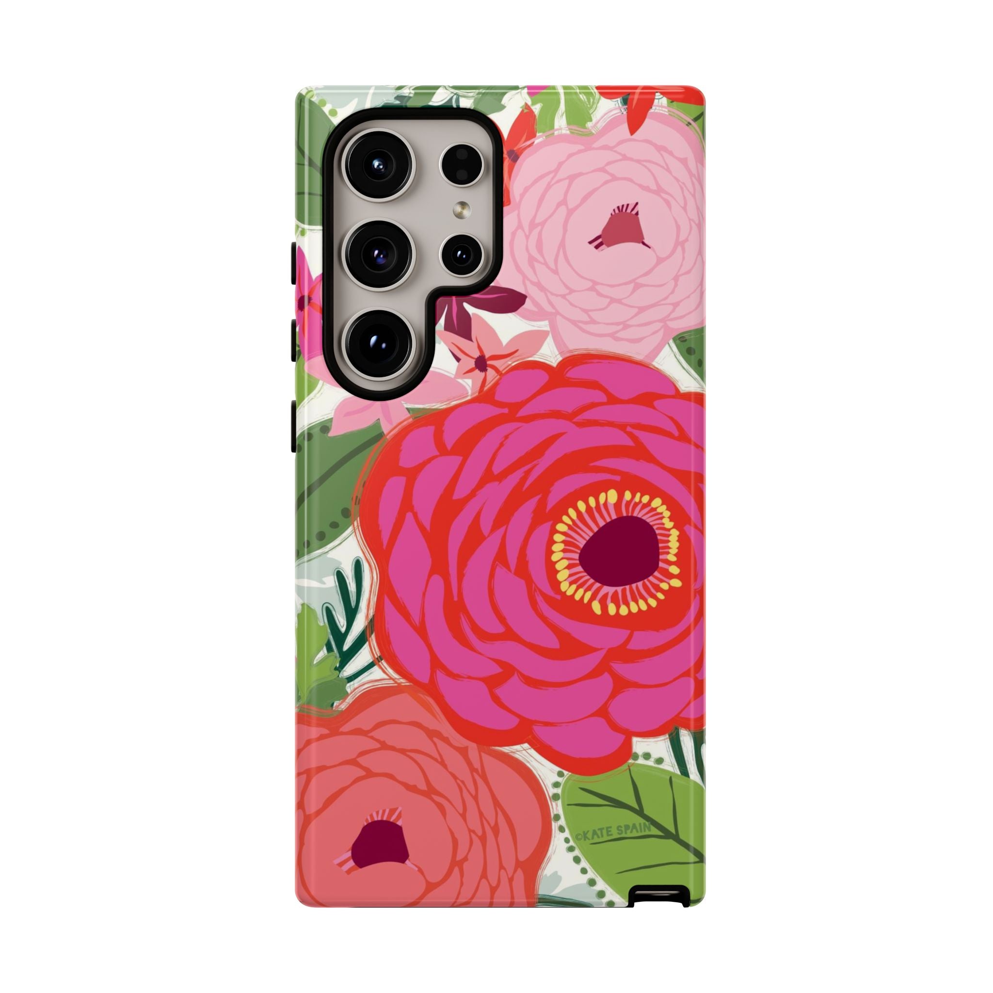 Bloomerie Samsung Tough Phone Case Samsung Galaxy S24 Ultra Case – Matte | cream, magenta, coral botanical peony floral print
