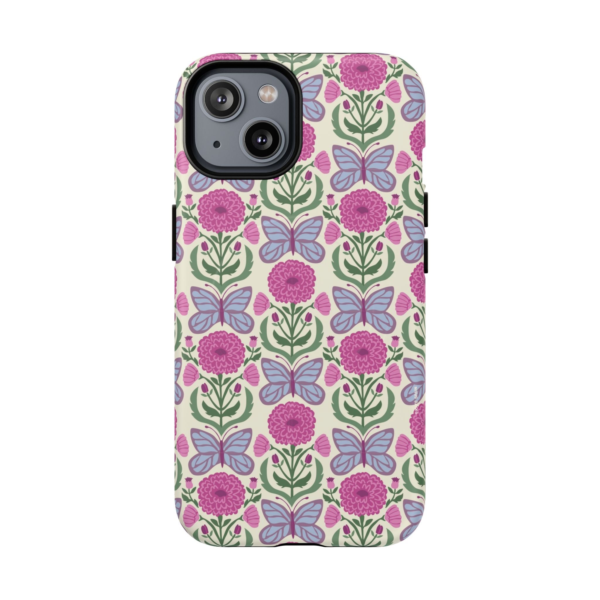 Butterfly MagSafe iPhone 14 Case – Matte | cream, magenta, periwinkle butterfly floral print