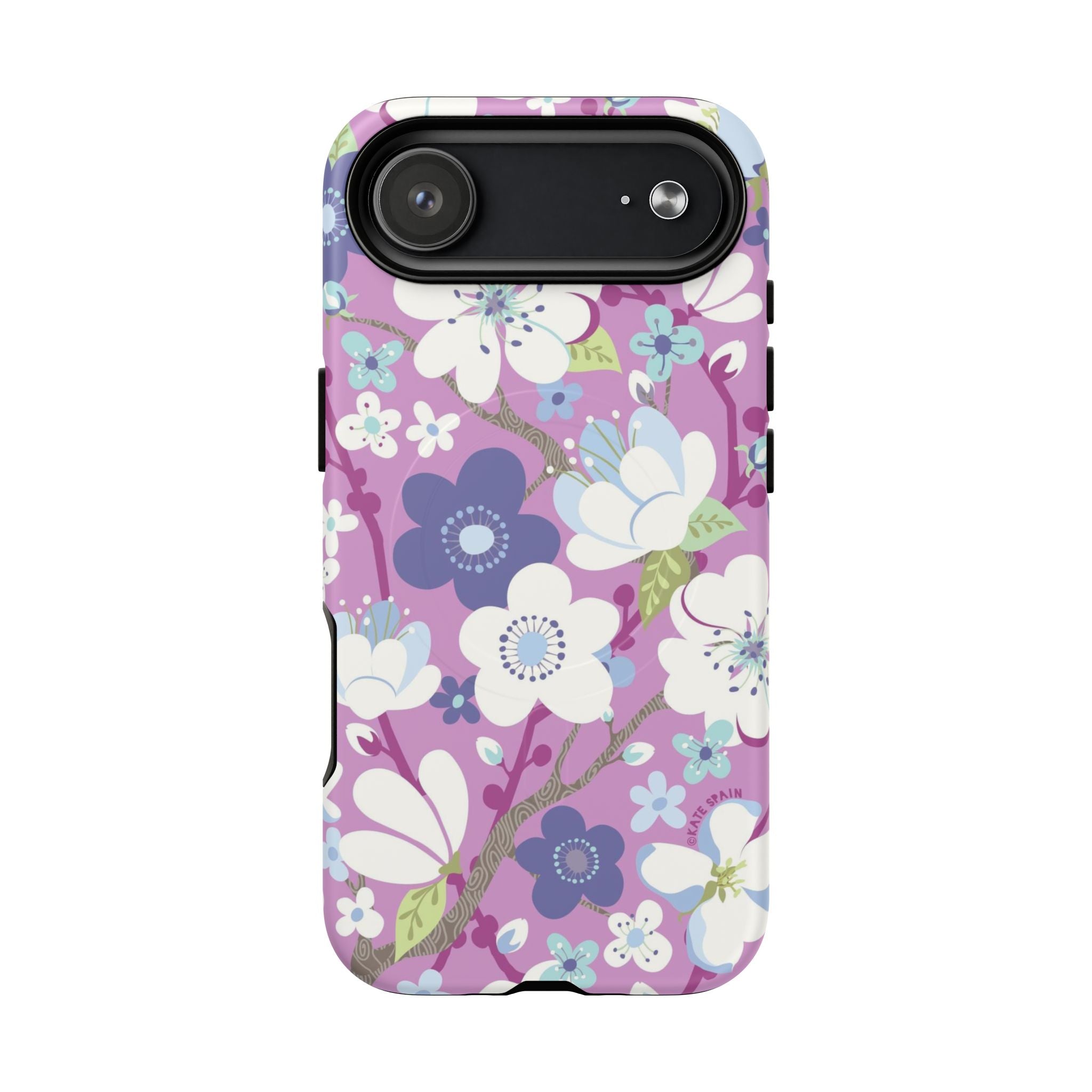 Purple Cherry Blossom MagSafe iPhone 17 Air Case – Matte | mauve, purple, blue, white cherry blossom print