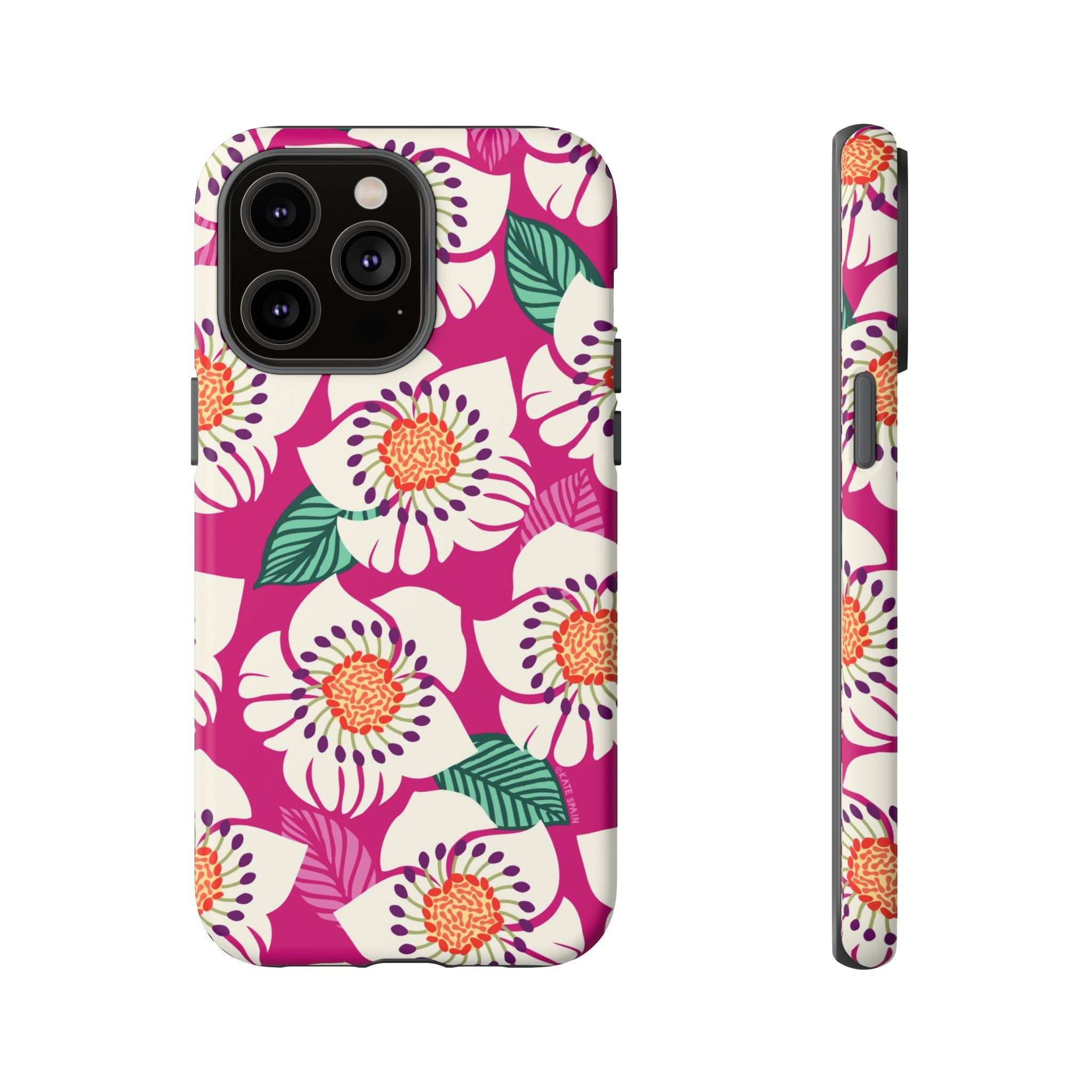 Panache Rose Tough iPhone 14 Pro Max Case – Matte | berry, cream white, peach anemone floral print