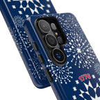 250th Fireworks Samsung Galaxy S26 Ultra Case – side view of buttons and camera cut-out in case in navy, white patriotic star quilt fireworks print