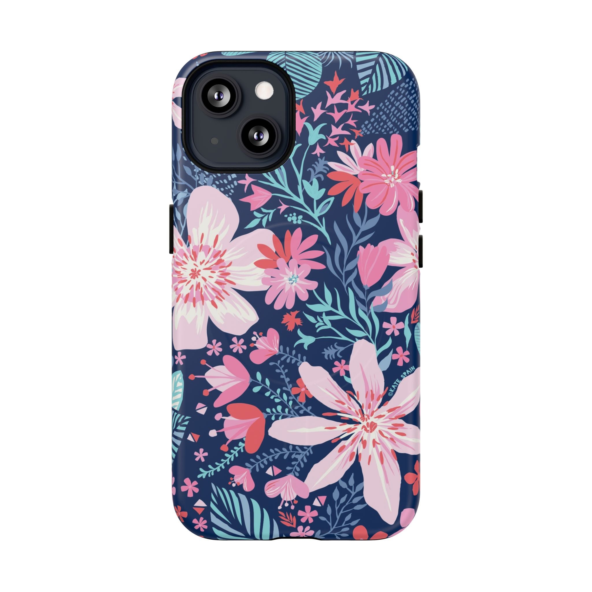 Bonaire MagSafe iPhone 13 Case – Matte | navy, pink, white tropical floral botanical print