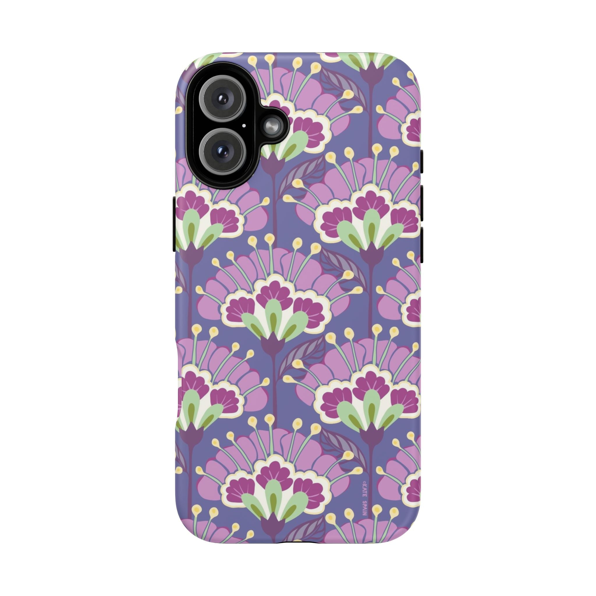 Lantern Flower Tough iPhone 16 Pro Case – Glossy | periwinkle, purple, mauve, sage botanical lantern floral print