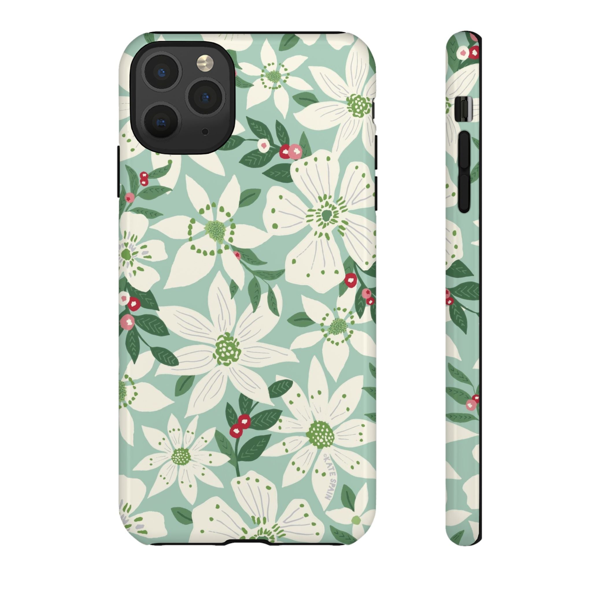 Gardenia Tough iPhone 11 Pro Max Case – Glossy | light blue, white, green, red gardenia botanical print