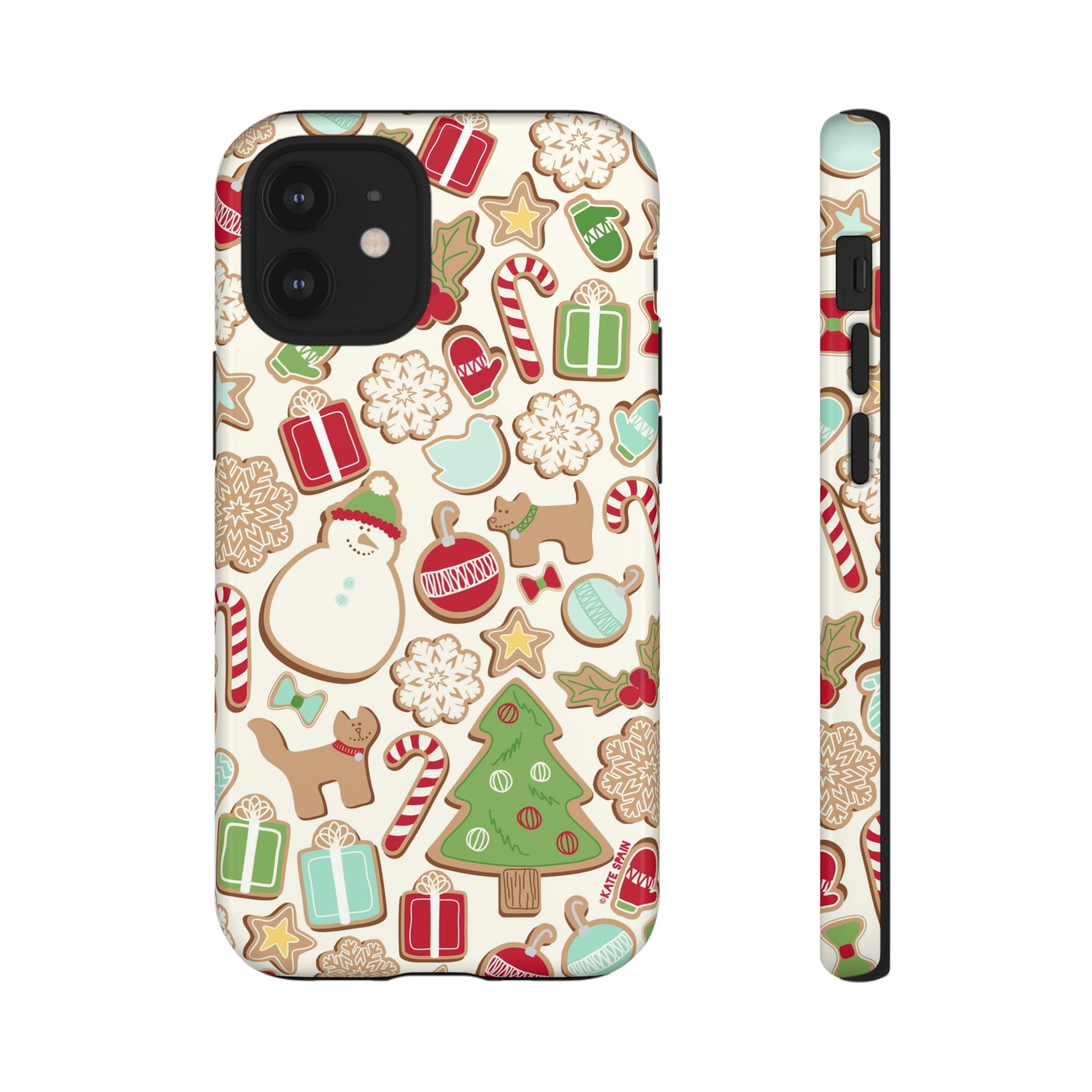 Gingerbread Cookies Tough iPhone 12 Mini Case – Glossy | cream, red, green gingerbread holiday cookie print