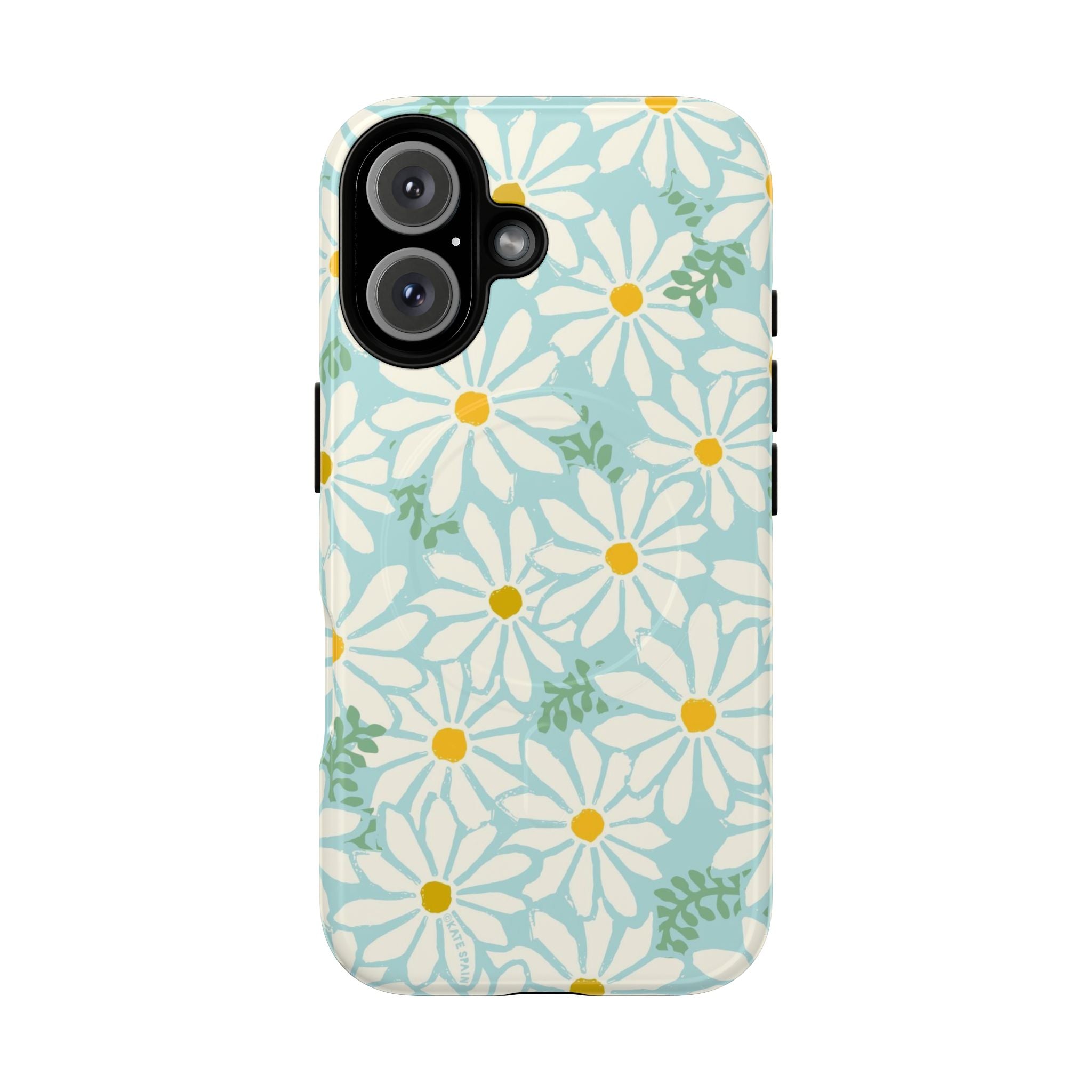 Daisies MagSafe iPhone 16 Case – Glossy | mint, white, yellow botanical daisy floral print