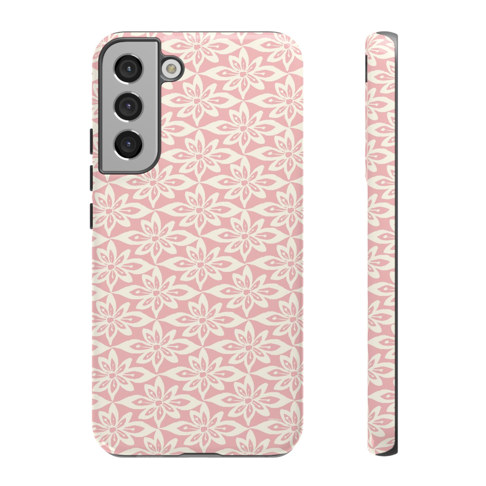 Lily Pastel Pink Samsung Galaxy S22 Plus Glossy case — graphic white lily print on dreamy pastel pink — botanical phone case by Kate Spain