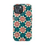 Modern Dahlia MagSafe iPhone 15 Case – Glossy | teal, coral, cream botanical dahlia floral print