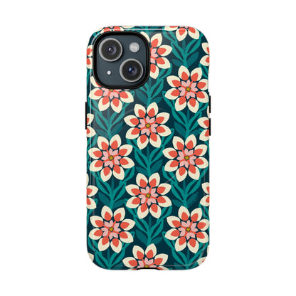 Modern Dahlia MagSafe iPhone Case - Teal Allover Pattern