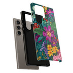 Tropical Posy Samsung Galaxy S24 Ultra Case – Glossy | layered construction of protective case in teal, magenta, yellow, pink vibrant botanical floral print