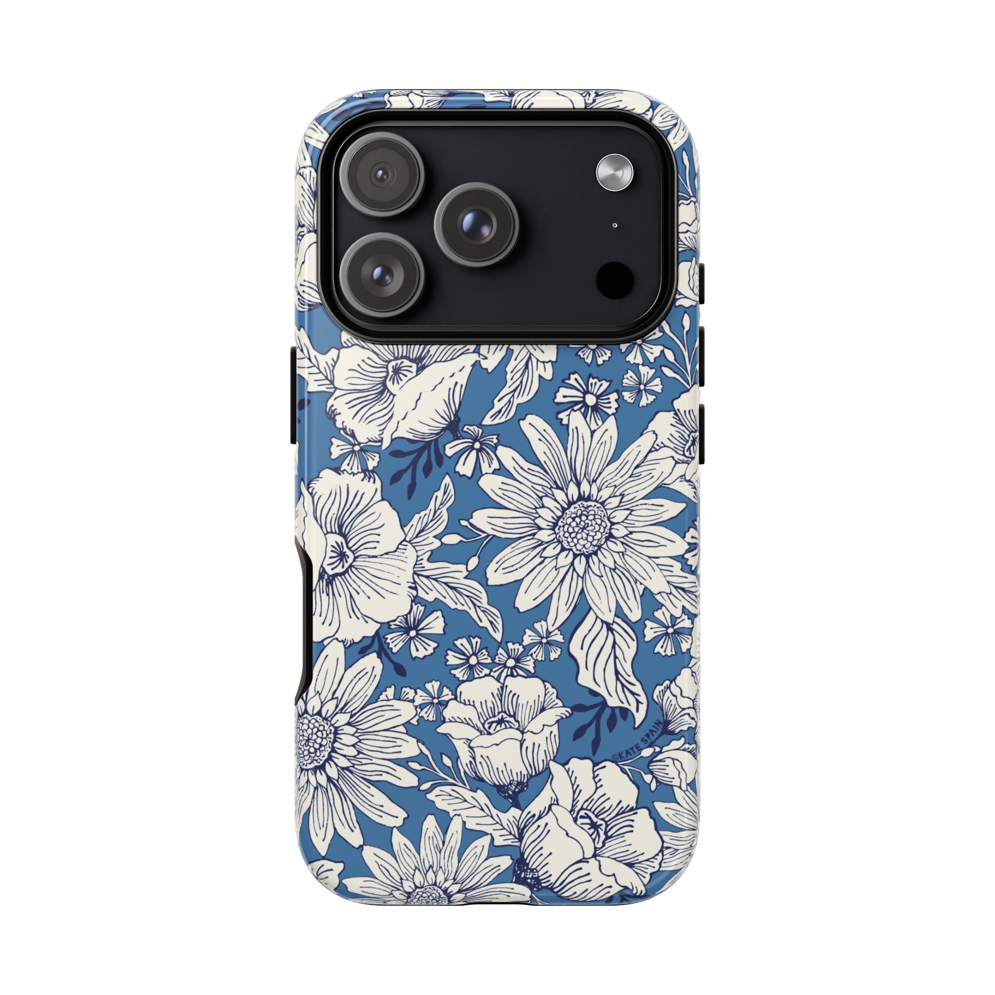 Jardin Tough iPhone 17 Pro Case – Glossy | blue and cream botanical garden print