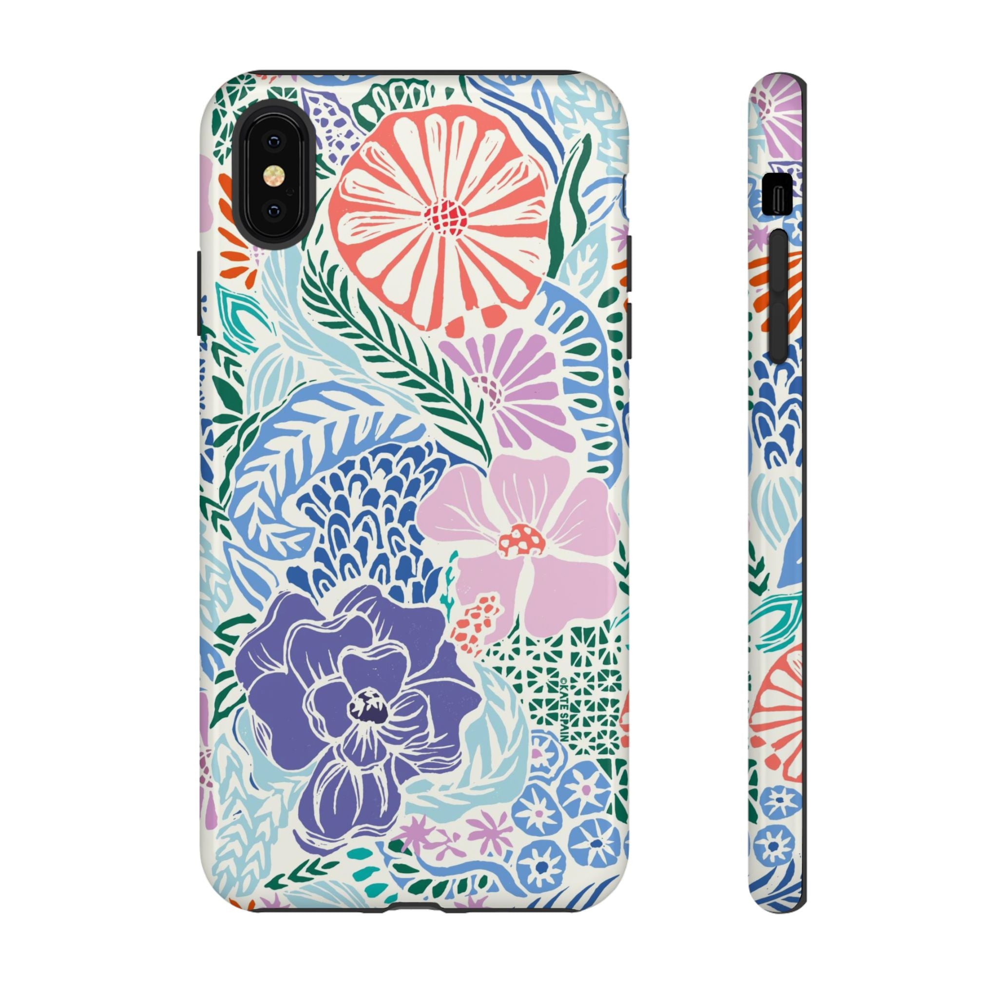 Tropica Tough iPhone XS Max Case – Glossy | purple, coral, pink, blue botanical tropical floral print