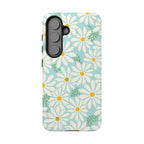 Luxury Daisies Samsung Galaxy S25 Case – Glossy | white, yellow, aqua daisy floral print