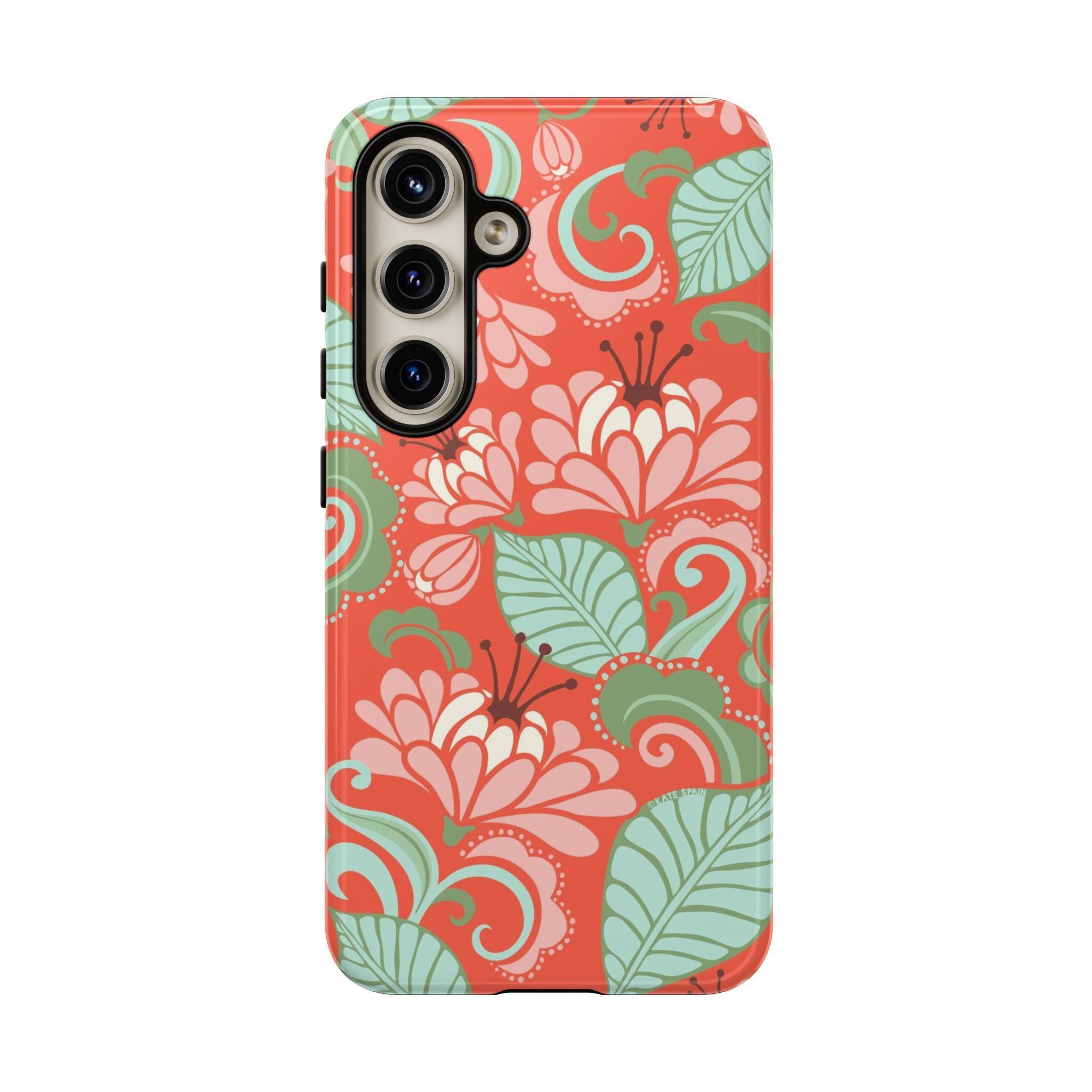 Designer Sarabande Samsung Galaxy S24 Case – Glossy | coral, blush, mint tropical floral print