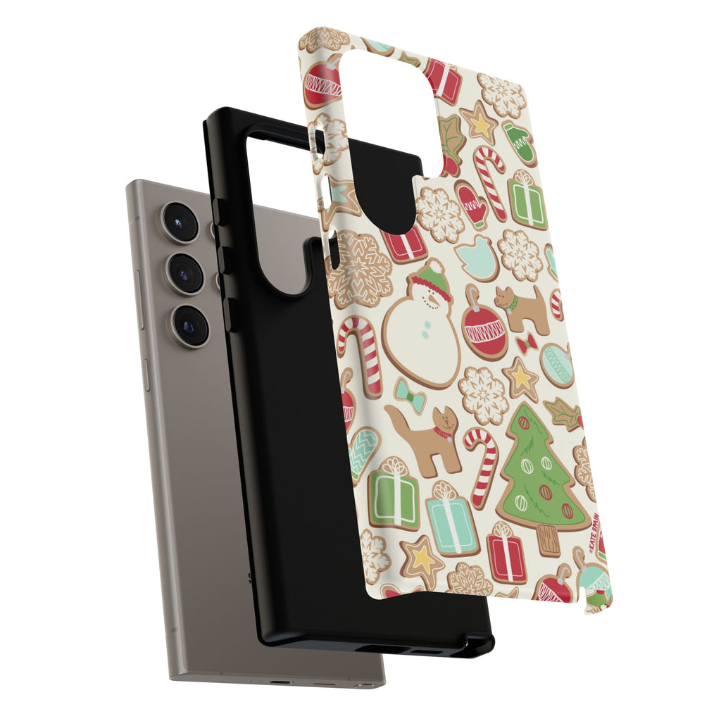Gingerbread Cookies Samsung Galaxy S25 Case – Matte | cream, red, green gingerbread holiday cookie print