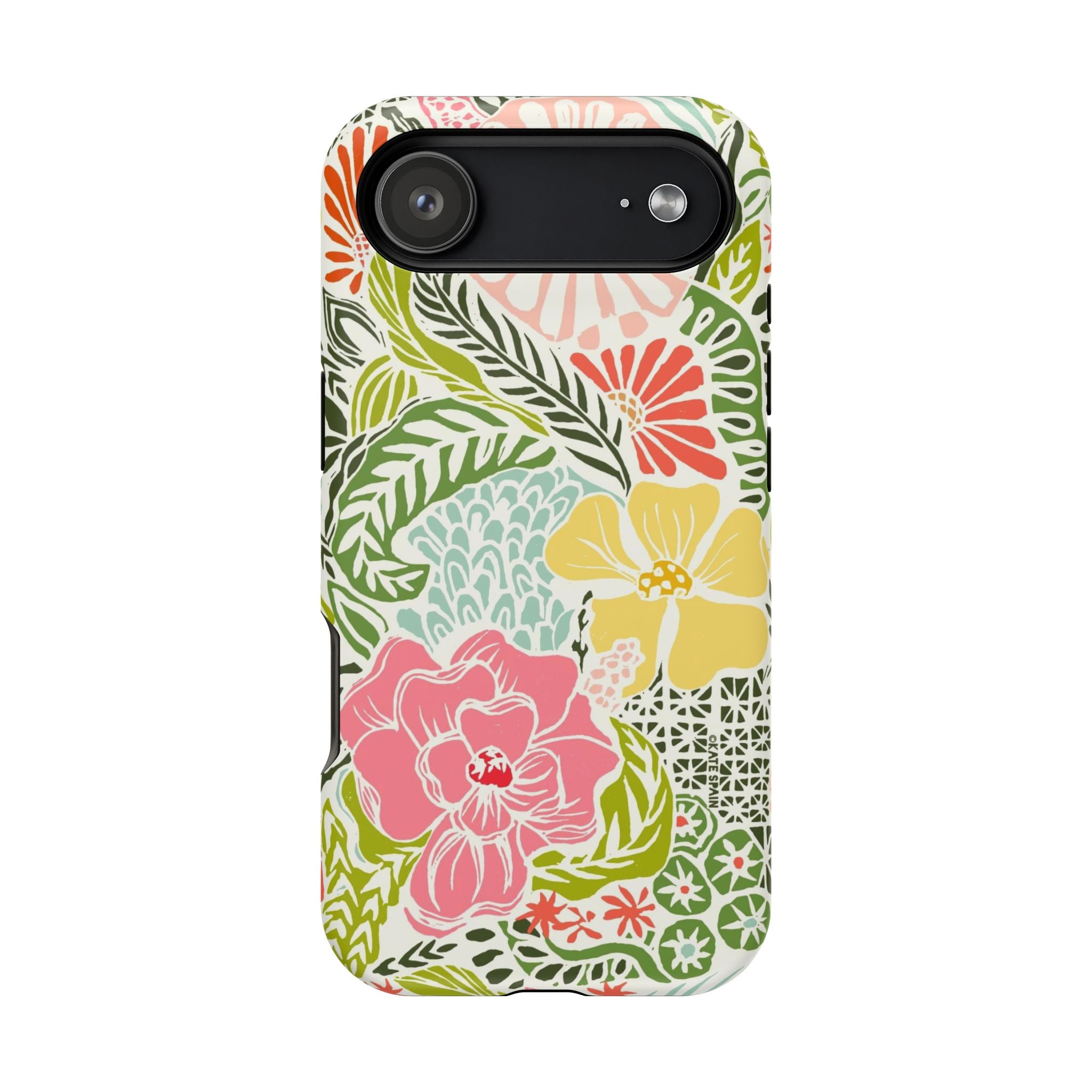 Tropica MagSafe iPhone 17 Air Case – Matte | cream, pink, yellow, blue botanical floral print MagSafe compatible, dual-layer protection