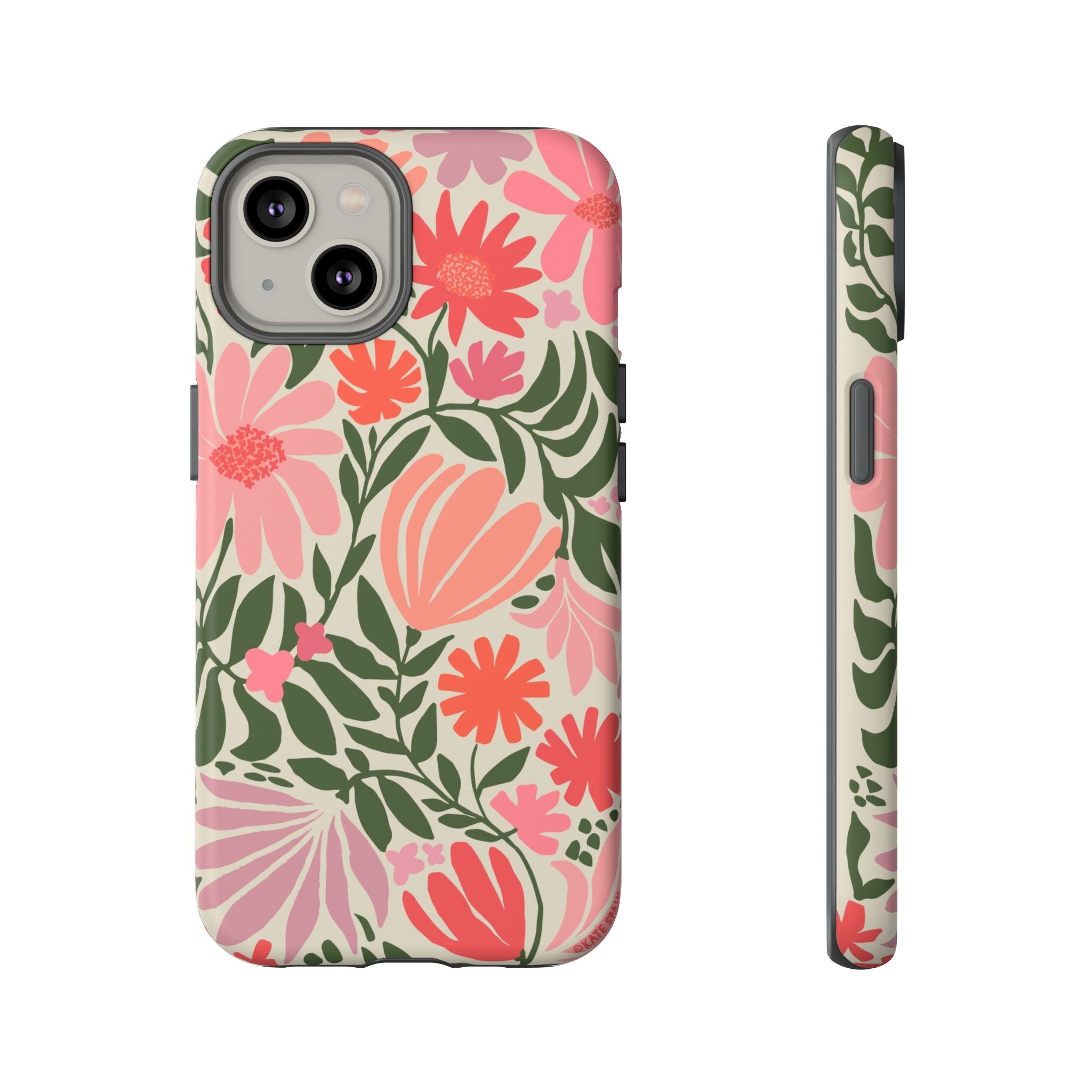 Calendula Tough iPhone 14 Case – Matte | periwinkle, cream, teal graphic daisy floral print