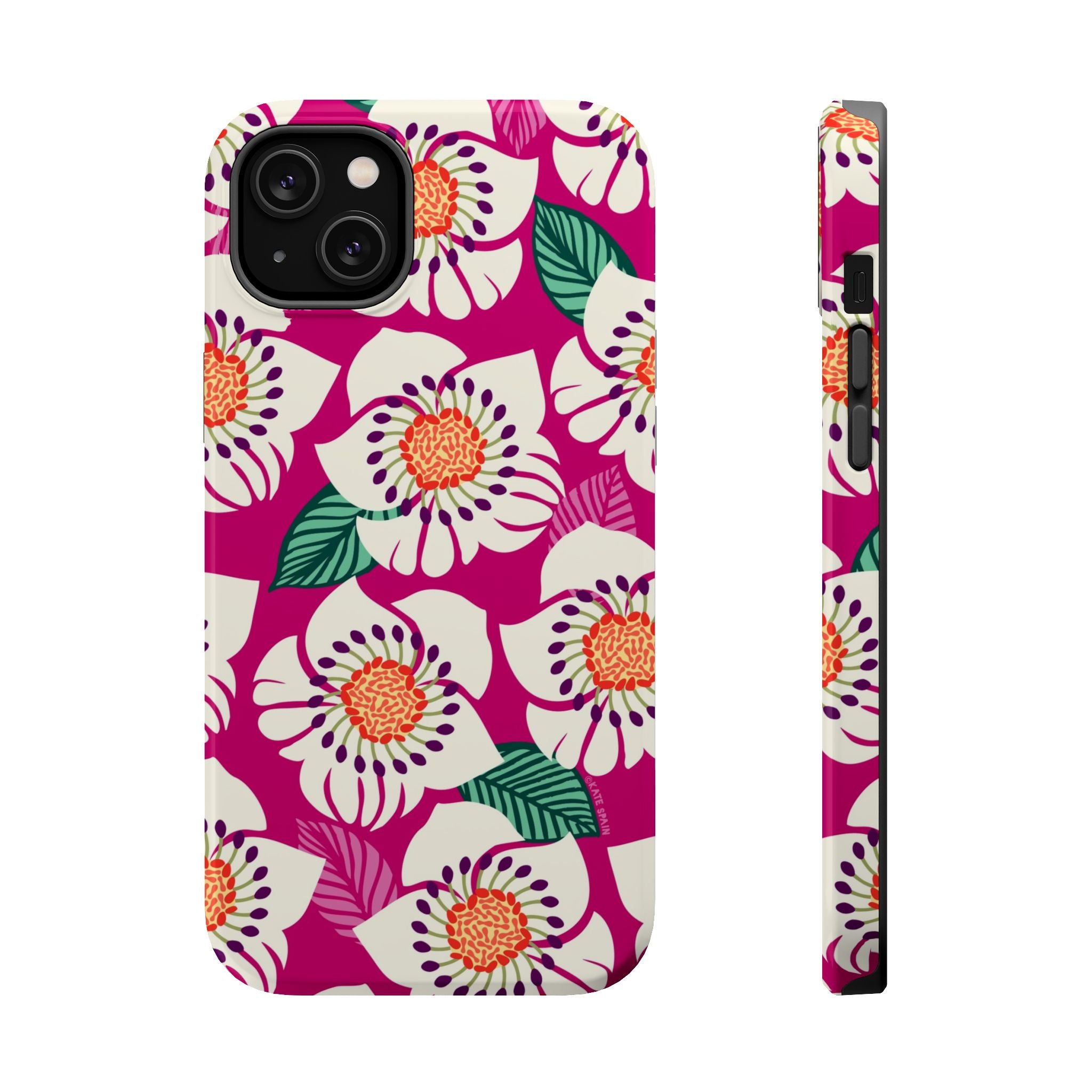 Panache Rose MagSafe iPhone 14 Plus Case – Glossy | berry, cream white, peach anemone floral print