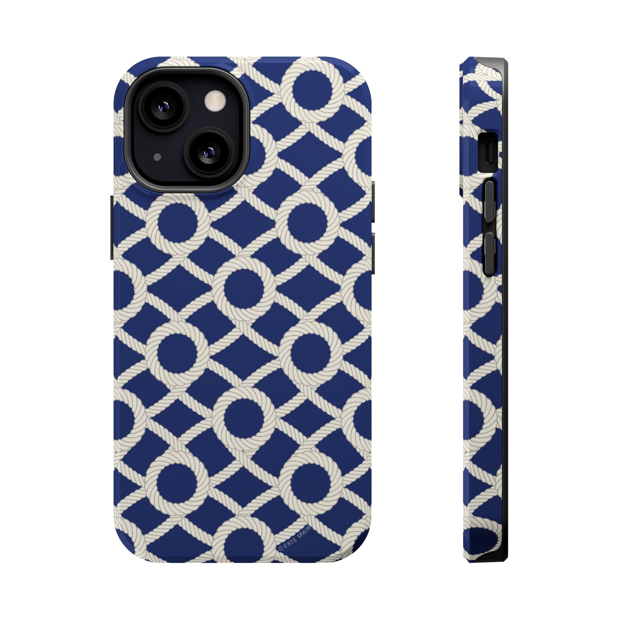 Sailor's Knot MagSafe iPhone 13 mini Case – Matte | navy, cream nautical rope knot lattice print