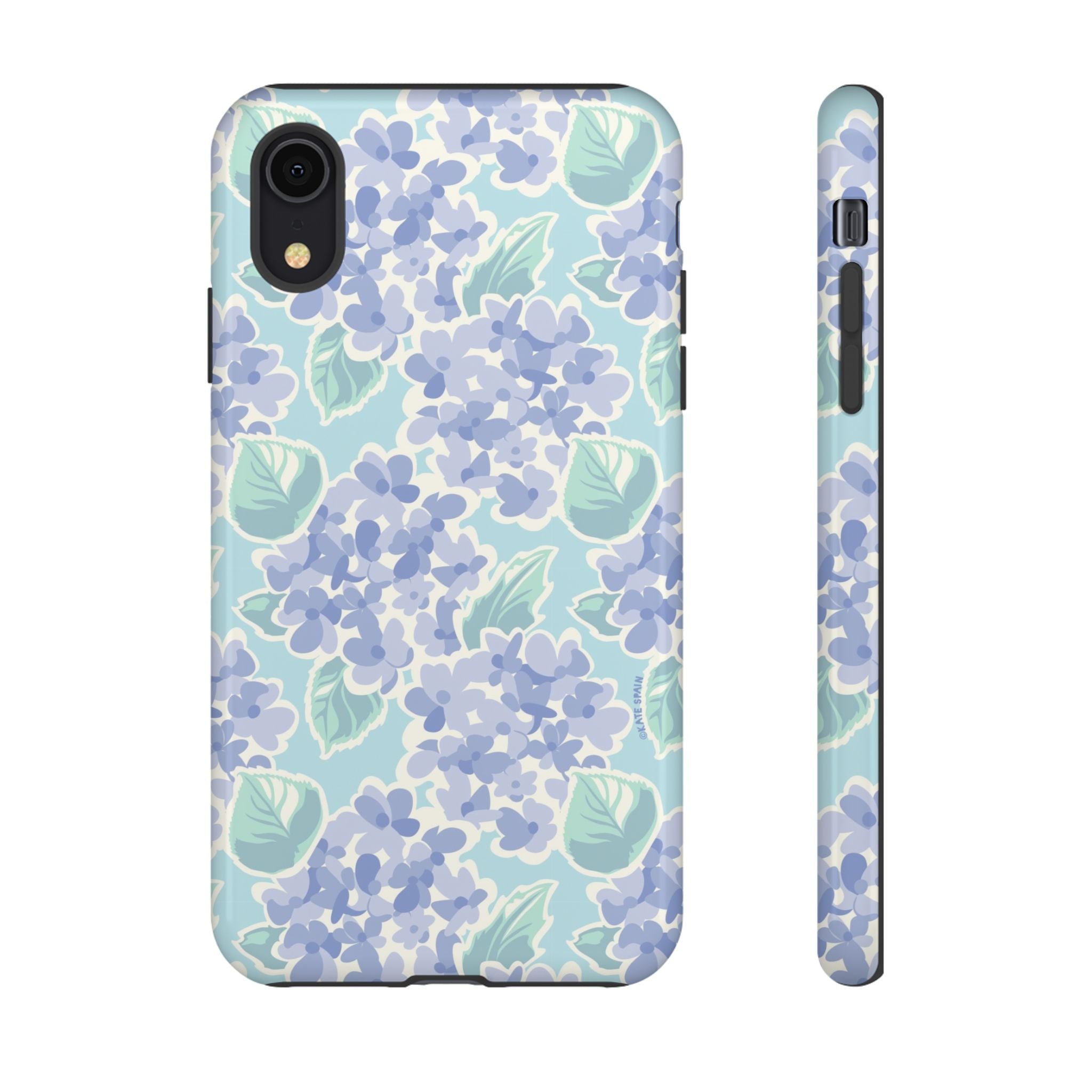 Nantucket Hydrangea Tough iPhone XR Case – Glossy | white, lavender, mint watercolor hydrangea print