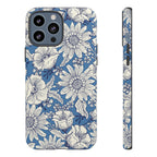 Jardin Tough iPhone 13 Pro Max Case – Matte | blue and cream botanical garden print