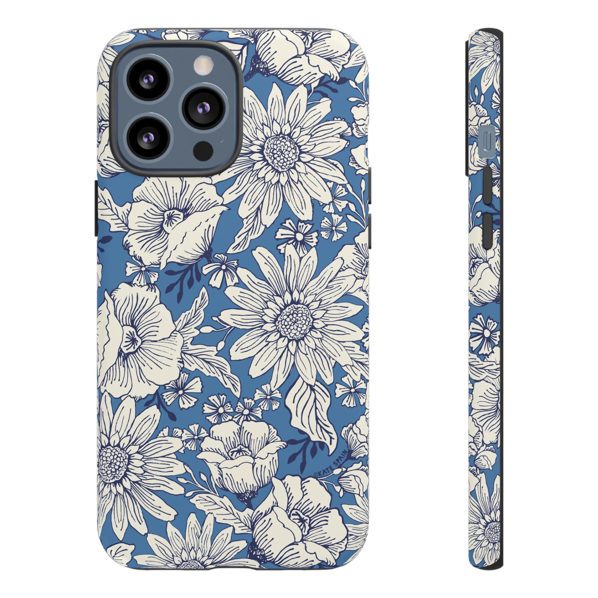 Jardin Tough iPhone 13 Pro Max Case – Matte | blue and cream botanical garden print