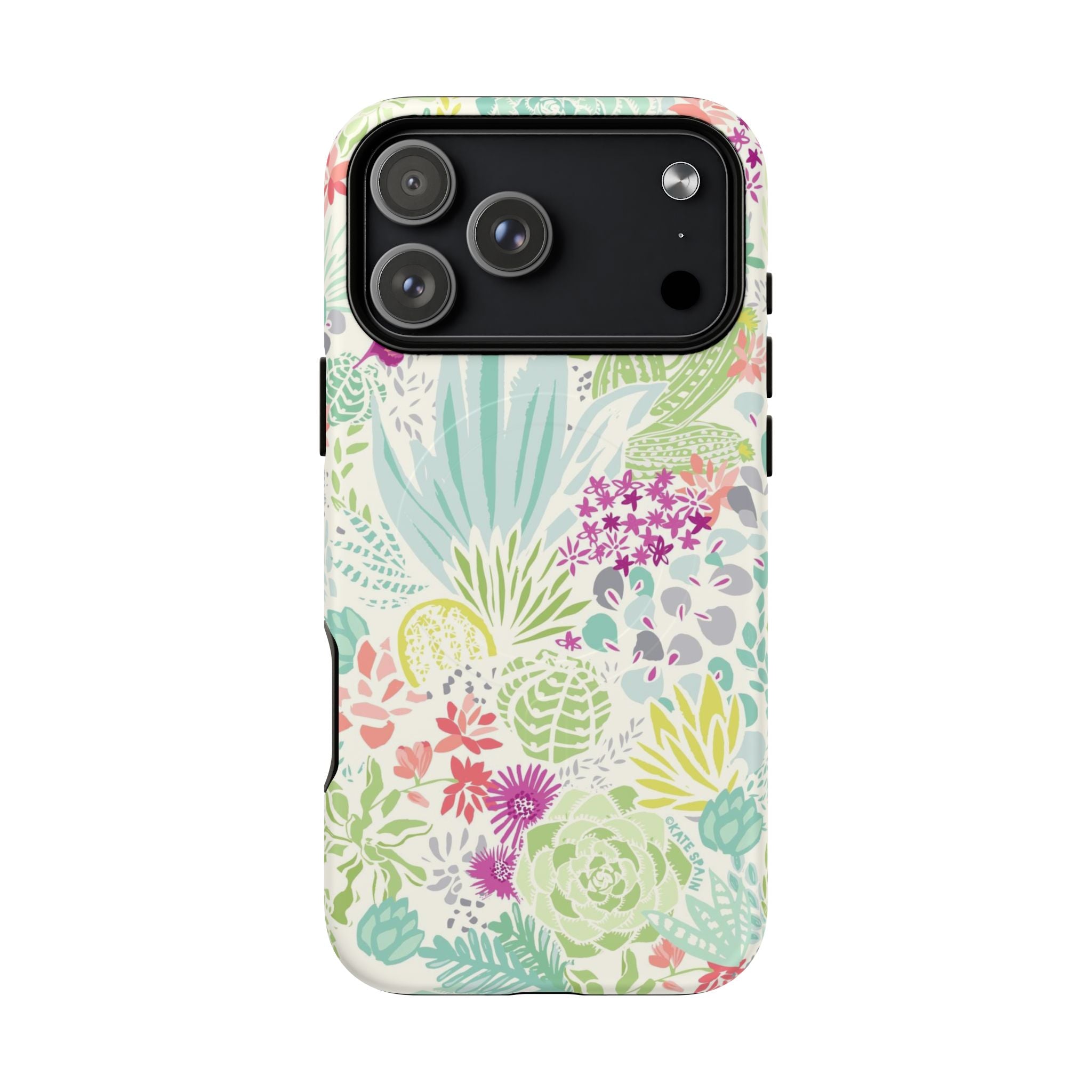 Canyon MagSafe iPhone 17 Pro Max Case – Matte | cream, sage, aqua, mauve, fuschia botanical succulent print