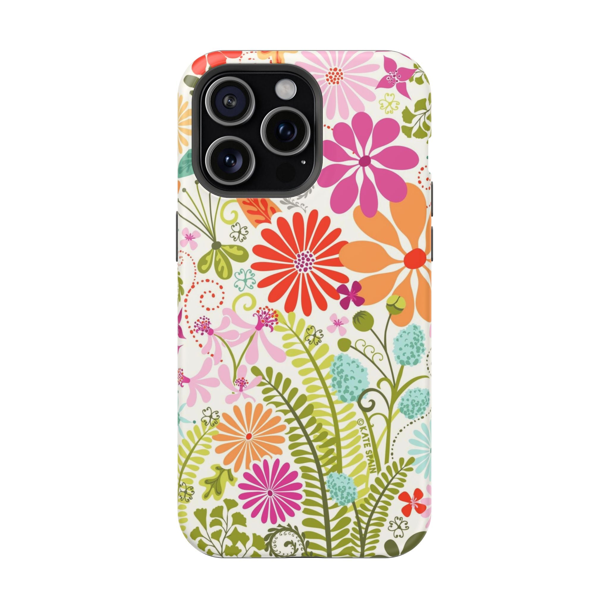 Luxury Terrain MagSafe iPhone 15 Pro Max Case – Matte | white, magenta, coral botanical woodland floral print