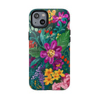 Posy MagSafe iPhone 14 Plus Case – Glossy | teal, purple, magenta, yellow botanical wildflower print