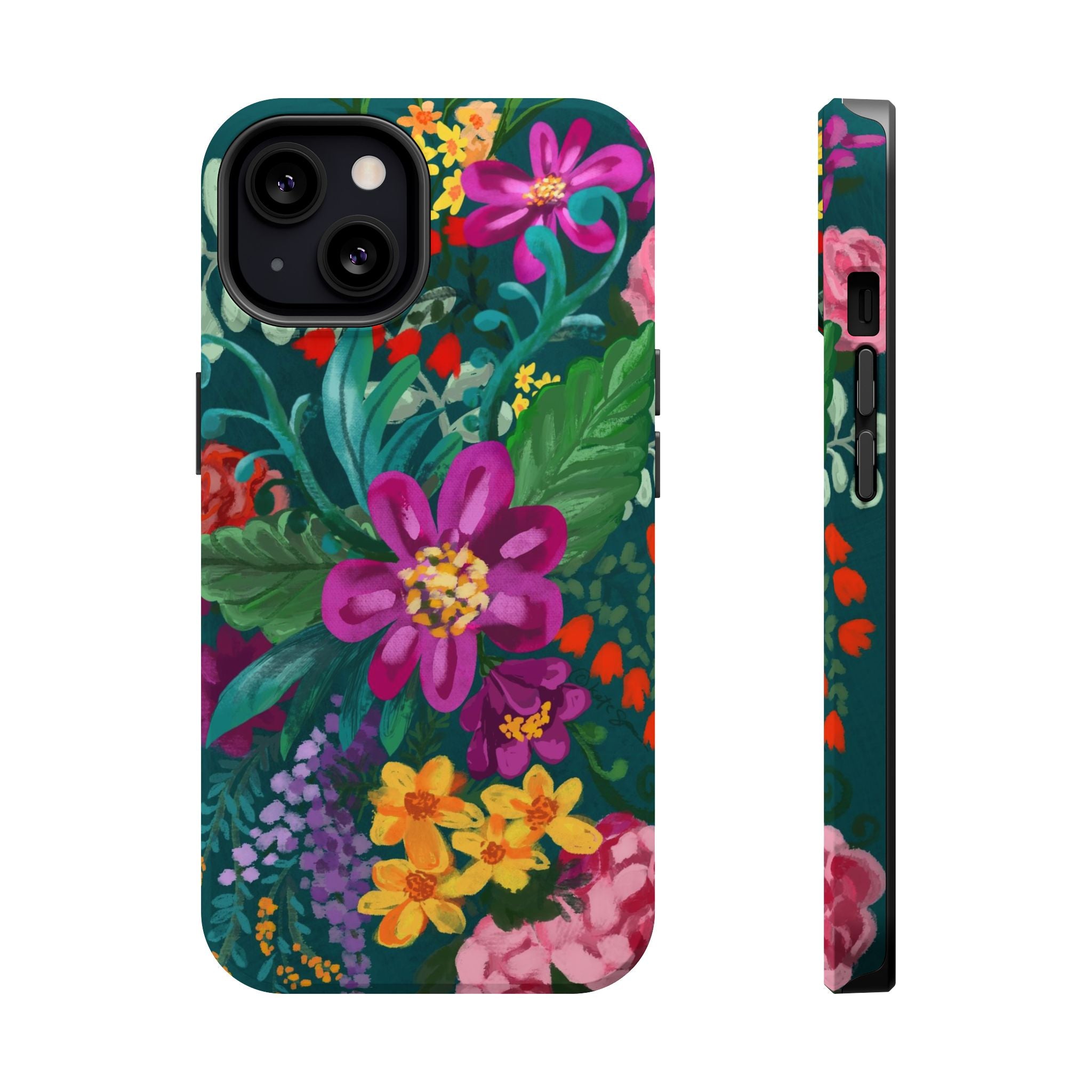 Posy MagSafe iPhone 13 Case – Matte | teal, magenta, yellow, pink vibrant botanical floral print