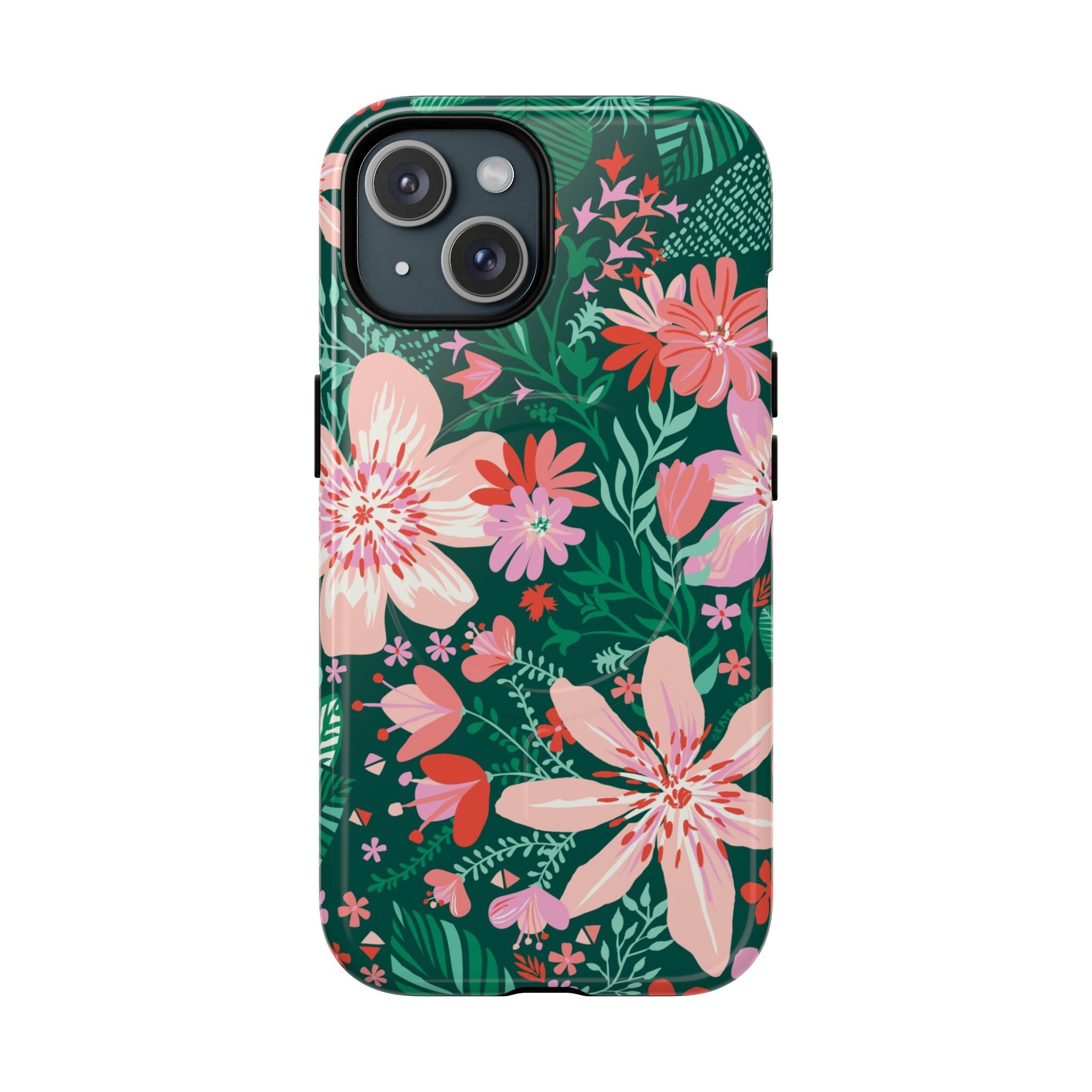Bonaire MagSafe iPhone 15 Case – Glossy | jade, pink, white tropical floral botanical print