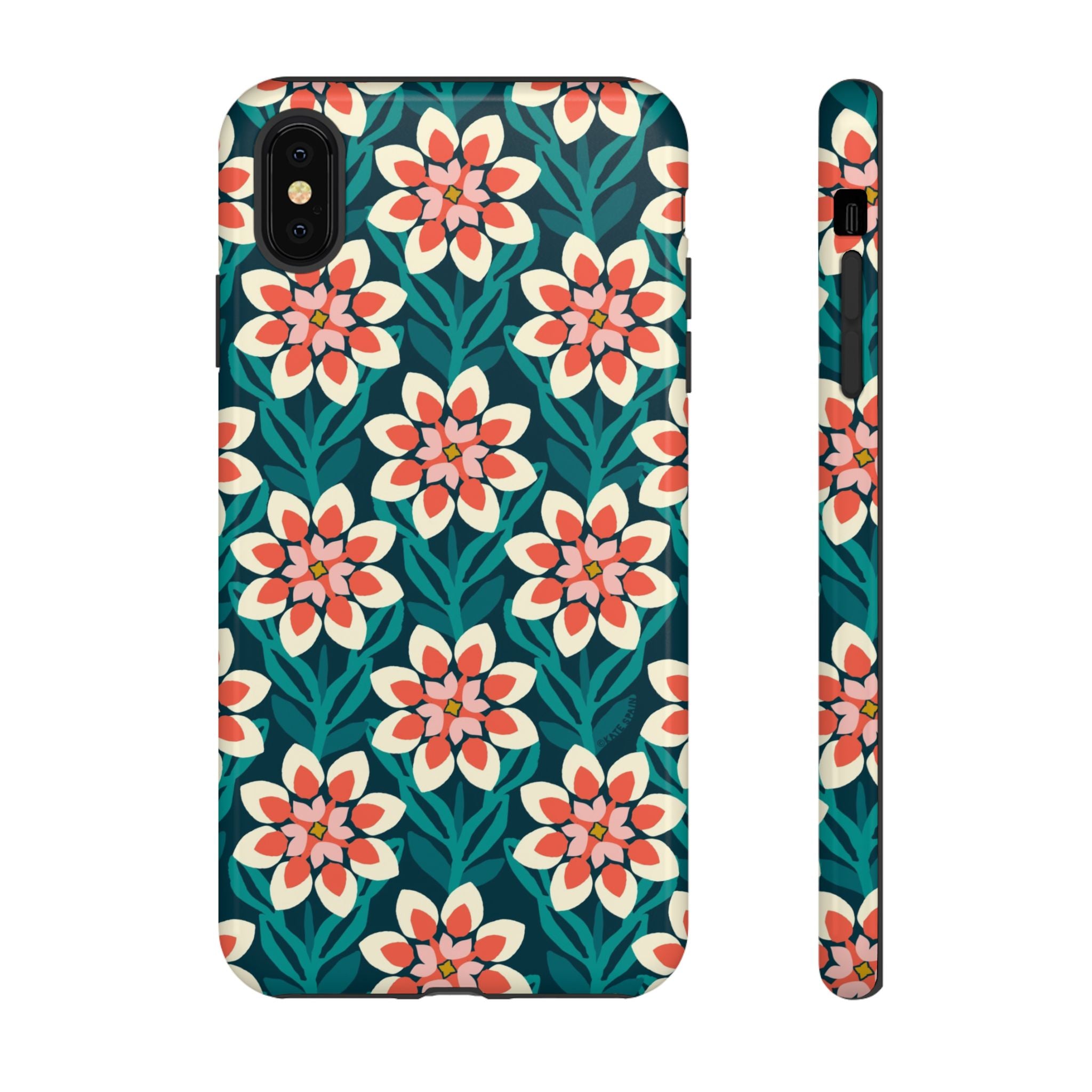 Modern Dahlia Tough iPhone XS MAX Case – Glossy | teal, coral, cream geometric dahlia floral print