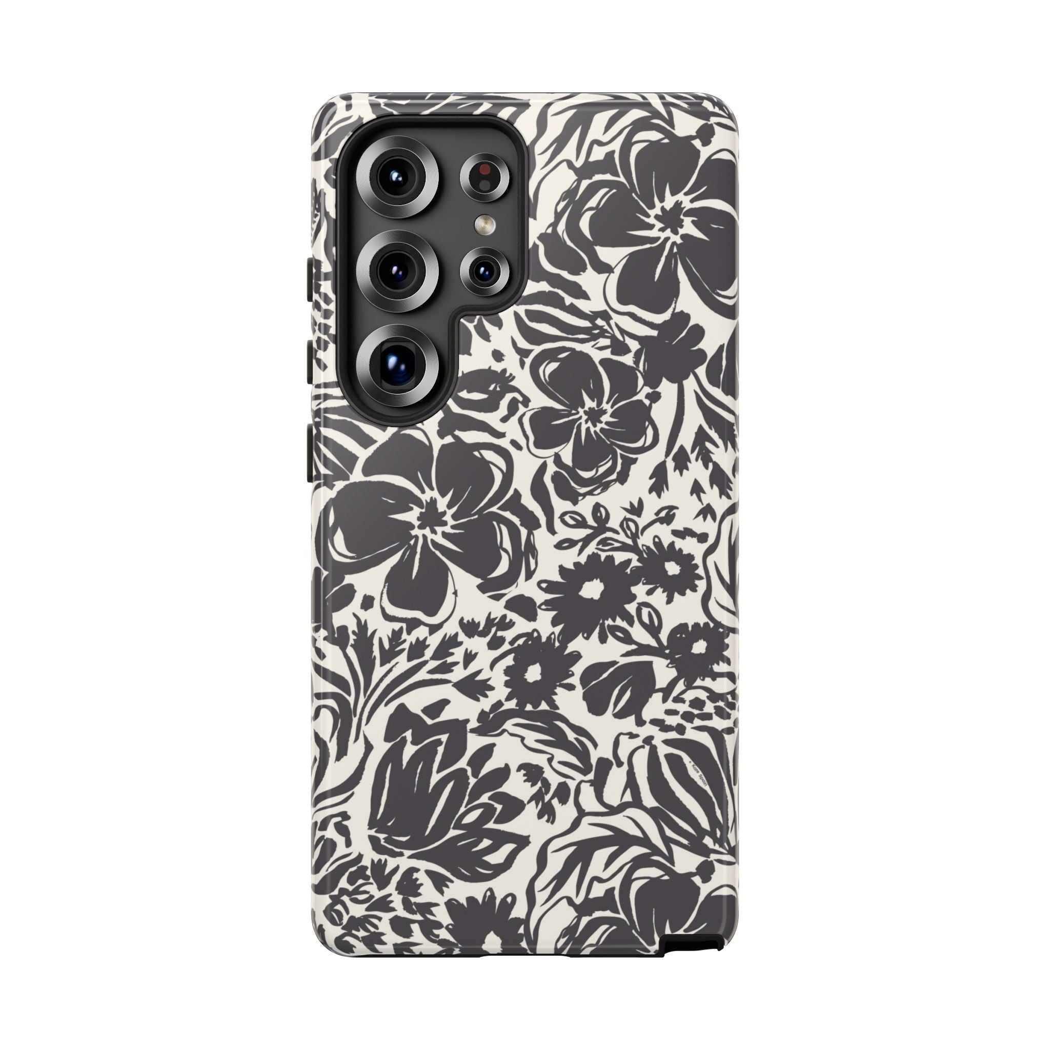 Rhapsody Black Samsung Galaxy S25 Plus Matte case — bold charcoal floral print on cream by Kate Spain