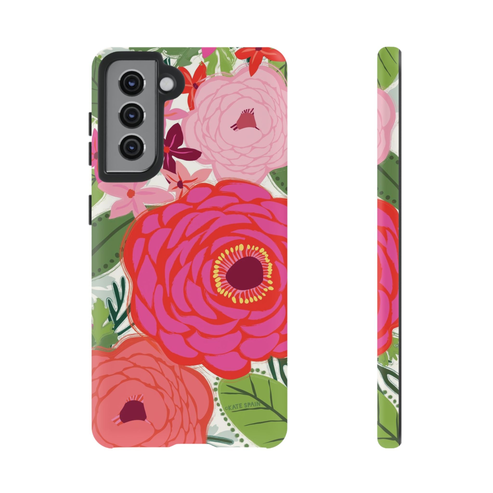 Bloomerie Samsung Tough Phone Case Samsung Galaxy S21 Case – Matte | cream, magenta, coral botanical peony floral print