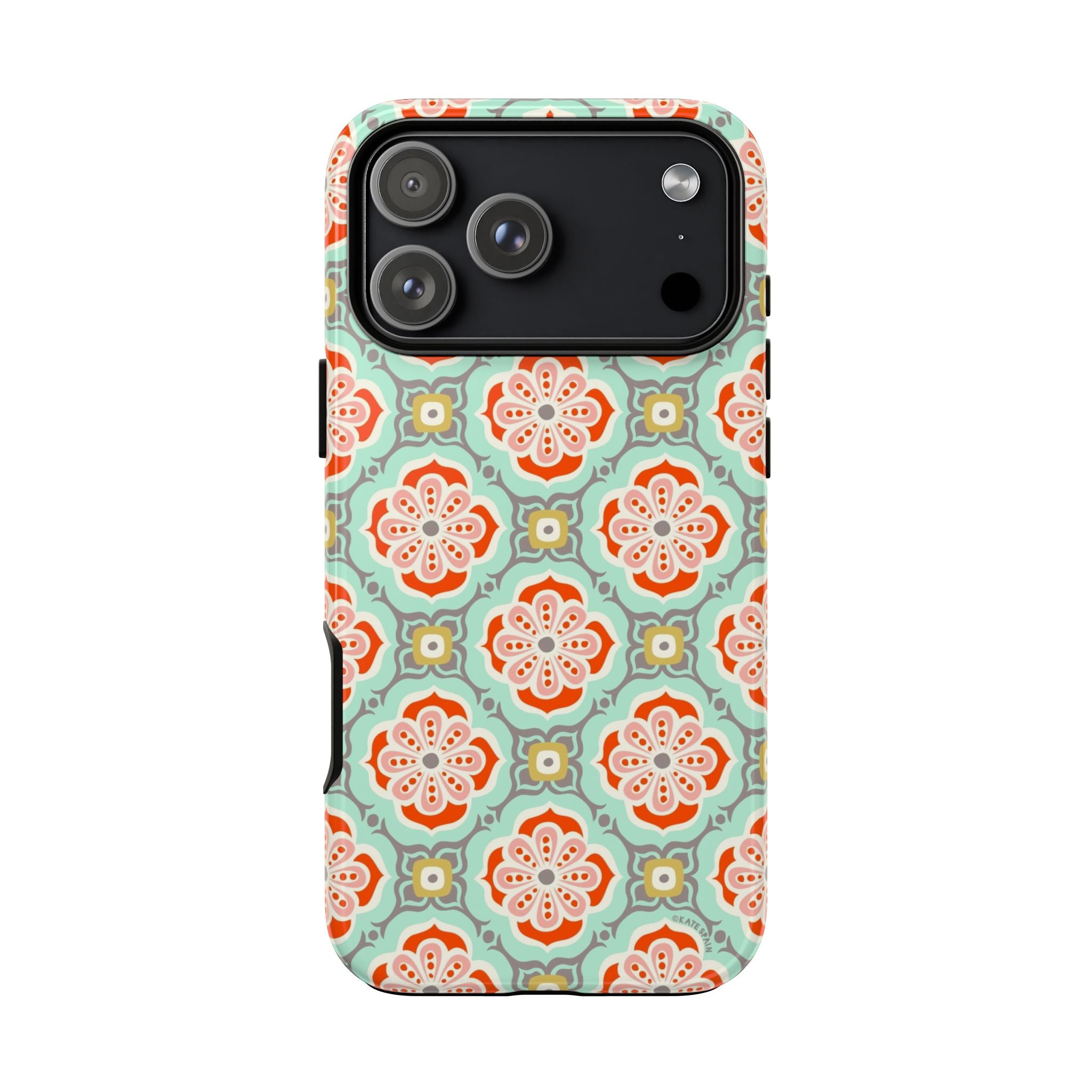 Alhambra Tough iPhone 17 Pro Max Case – Glossy | aqua, coral, blush geometric medallion floral print