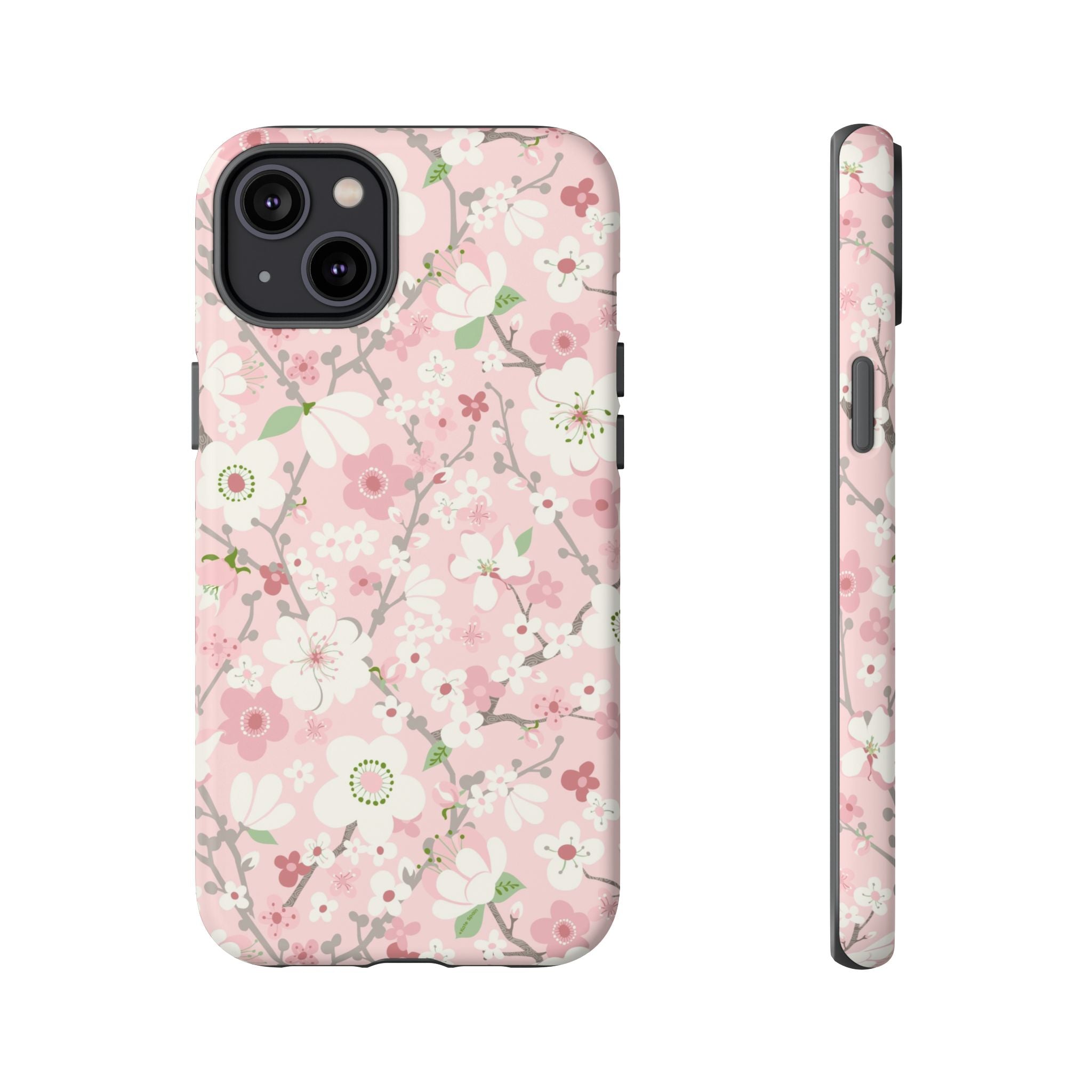 Luxury Pink Cherry Blossom Tough iPhone 14 Plus Case – Matte | light pink, white, cherry blossom floral print