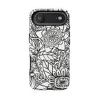 Esprit Tough iPhone 17 Air Case – Matte | white, black botanical line art floral print