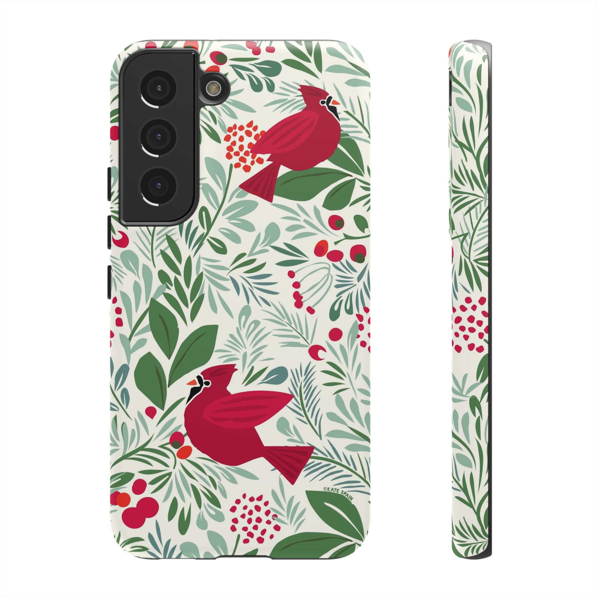 Birds and Berries Samsung Galaxy S22 Case – Matte | cream, red, green botanical cardinal berry print