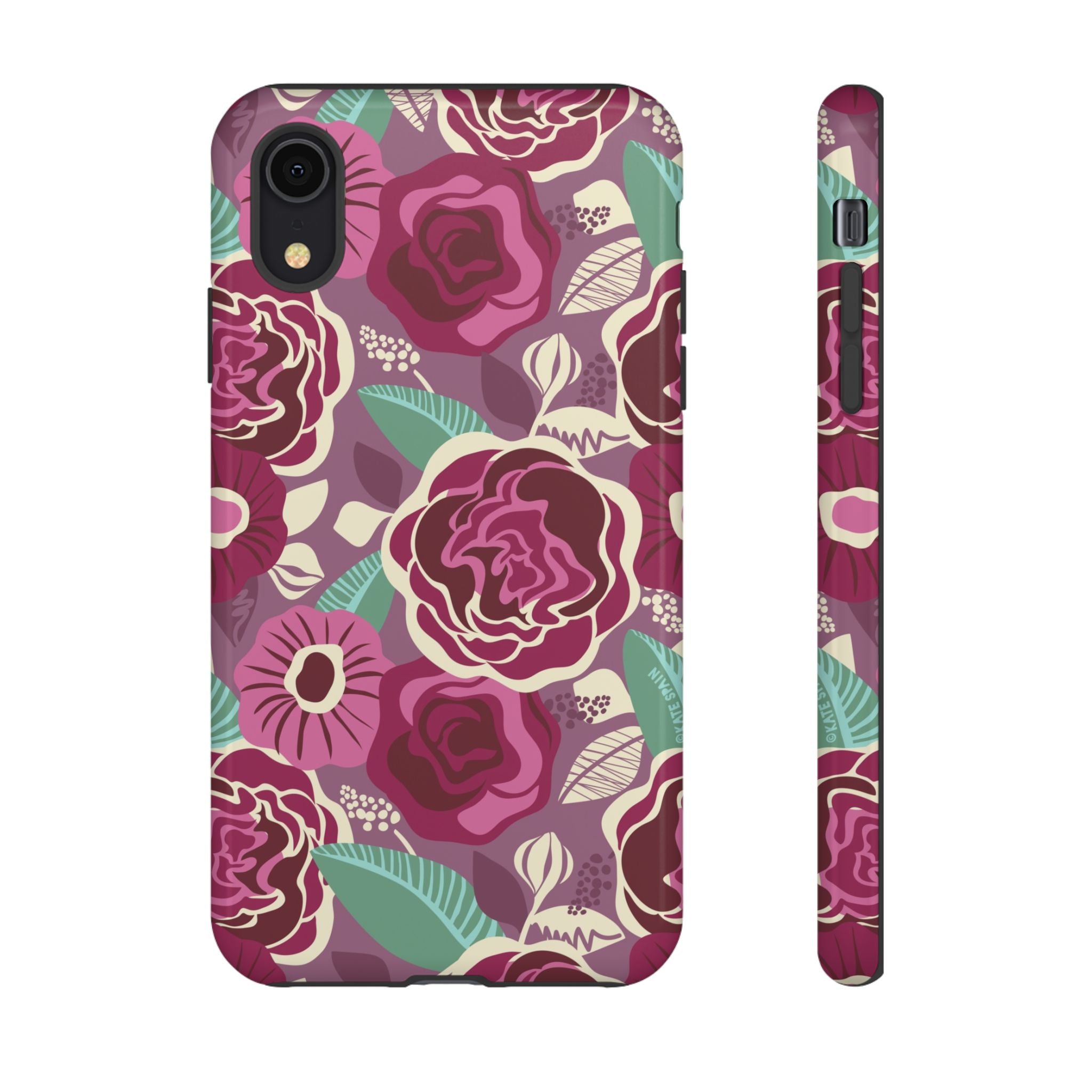 Tea Rose Burgundy Tough iPhone XR Case – Glossy | burgundy, magenta, plum botanical rose floral print