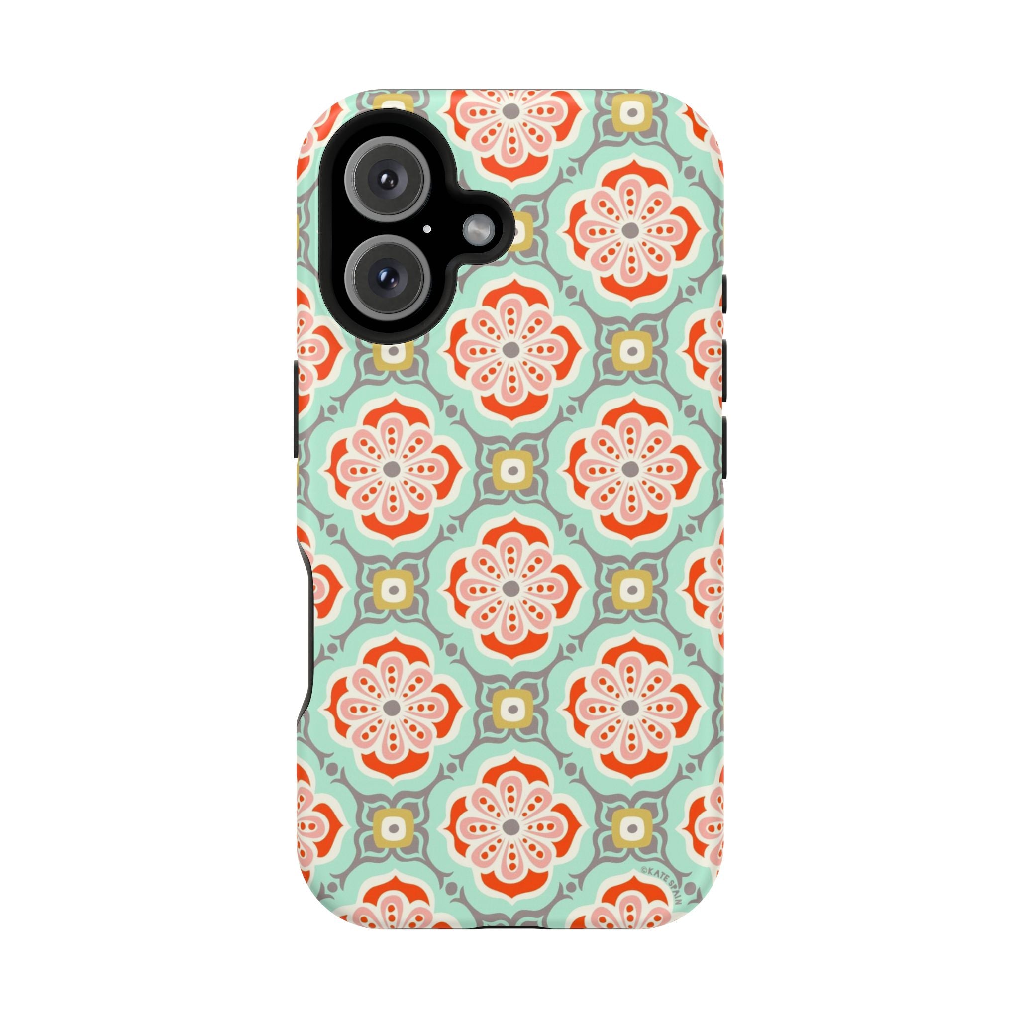 iPhone 17 magnetic case with Alhambra tile pattern in matte finish