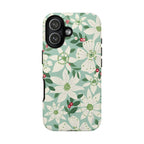 Gardenia Tough iPhone 17 Case – Glossy | light blue, white, green, red gardenia botanical print