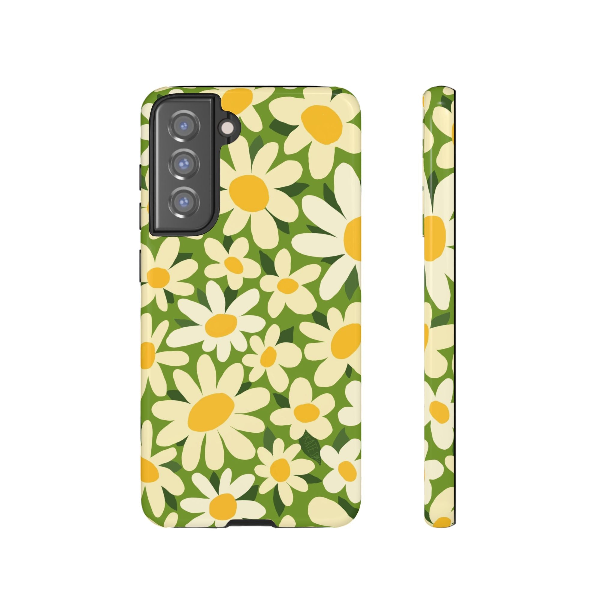 Luxury Shasta Samsung Galaxy S21 FE Case – Glossy | green, white, yellow daisy floral print