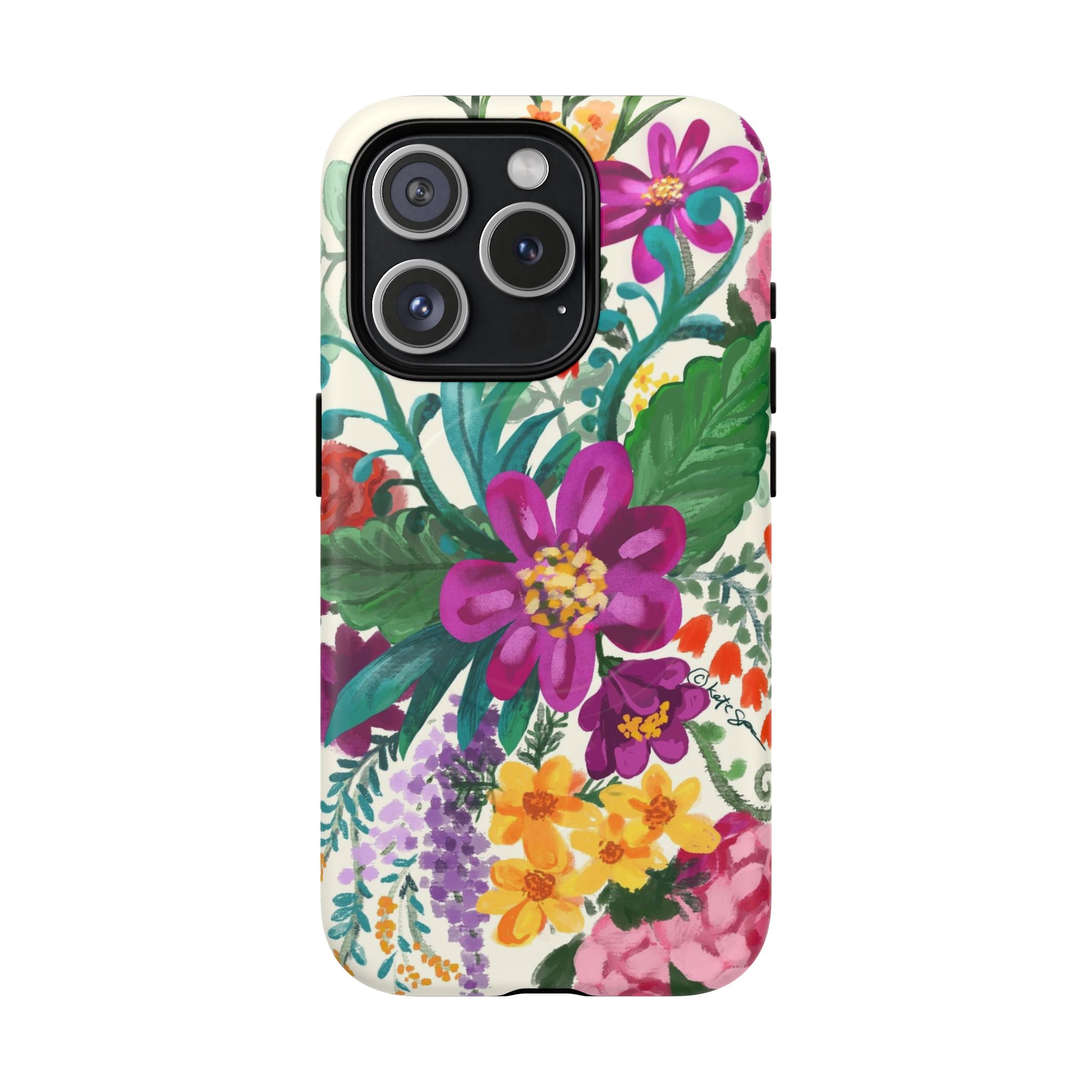 Posy MagSafe iPhone 15 Pro Case – Matte | cream, magenta, coral botanical floral print