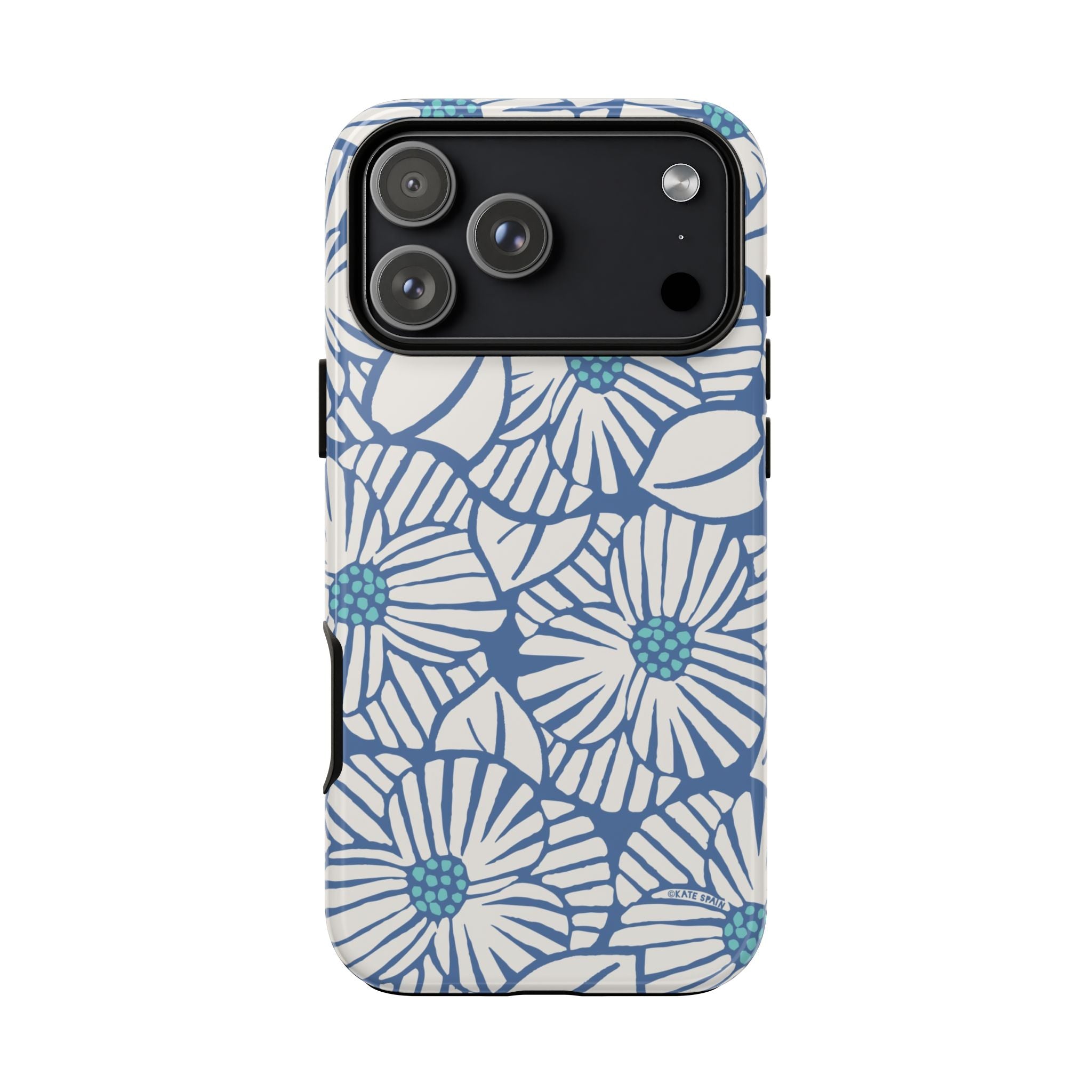 Calendula Tough iPhone 17 Pro Max Case – Glossy | periwinkle, cream, teal graphic daisy floral print